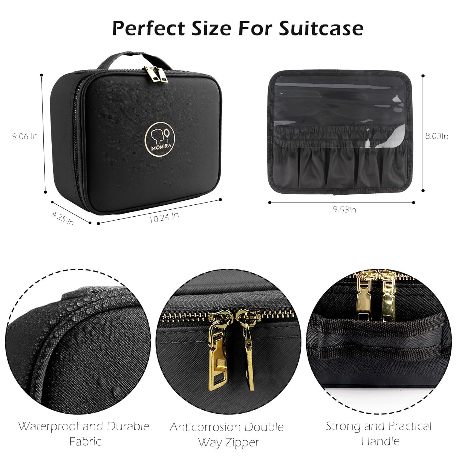 MOMIRA Travel Makeup Bag Cosmetic Bag Makeup Organizer Bag with Large Lighted Mirror 3 Color Scenarios Adjustable Brightness, Waterproof Makeup Travel Case, Large Makeup Train Case Toiletry Gift