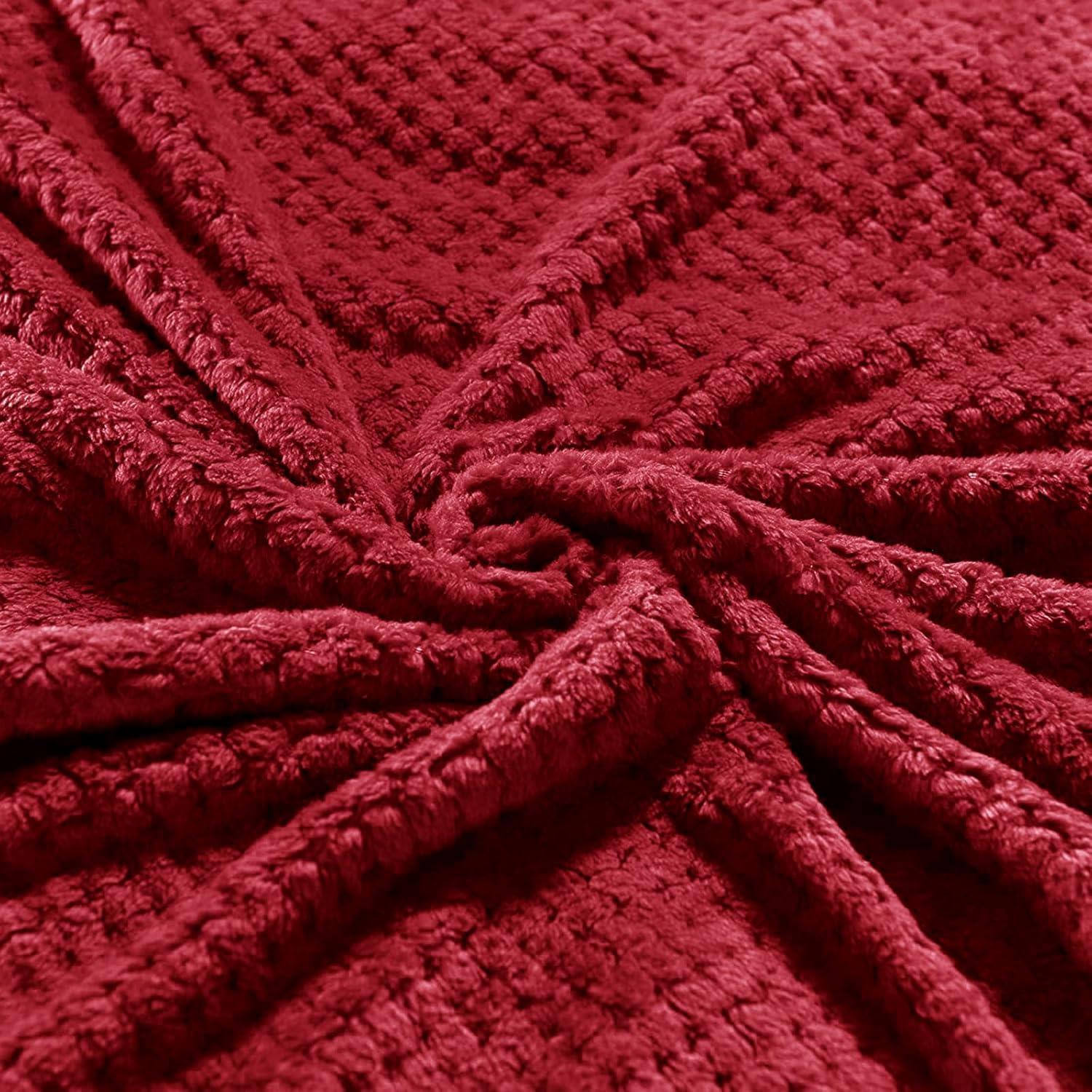 Exclusivo Mezcla Waffle Textured Extra Large Fleece Blanket, Super Soft and Warm Throw Blanket for Couch, Sofa and Bed (Burgundy, 50"x70")-Cozy, Fuzzy and Lightweight