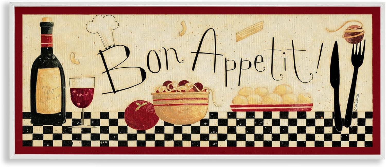 Stupell Industries Bon Appetit Kitchen Graphic Art White Framed Art Print Wall Art, 13x30, by Dan Dipaolo