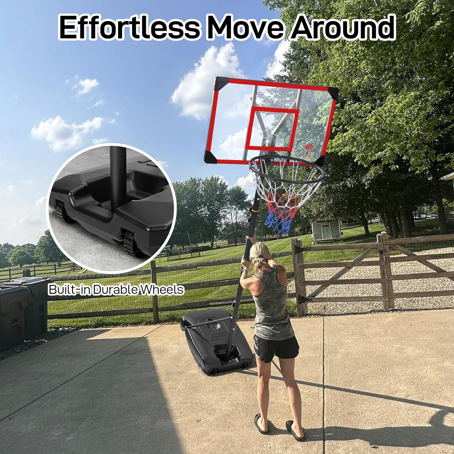 Kids Basketball Hoop Outdoor 4.82-8.53ft Adjustable, Portable Basketball Hoops & Goals for Kids/Teenagers/Youth in Backyard/Driveway/Indoor, with Enlarged Base and PC Backboard