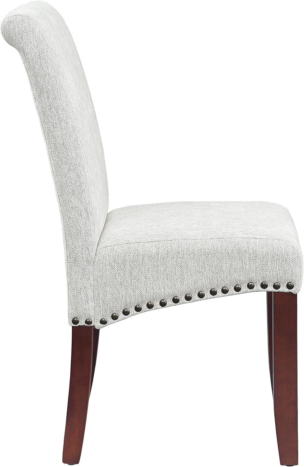 Parsons Dining Chair with Antique Bronze Nail Heads in Smoke Ash Fabric