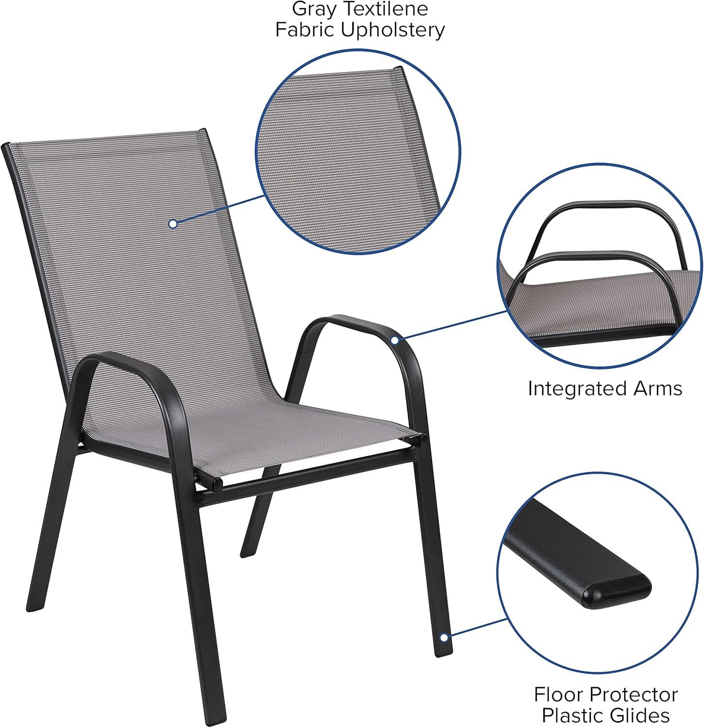 Flash Furniture 4 Pack Brazos Series Gray Outdoor Stack Chair with Flex Comfort Material and Metal Frame