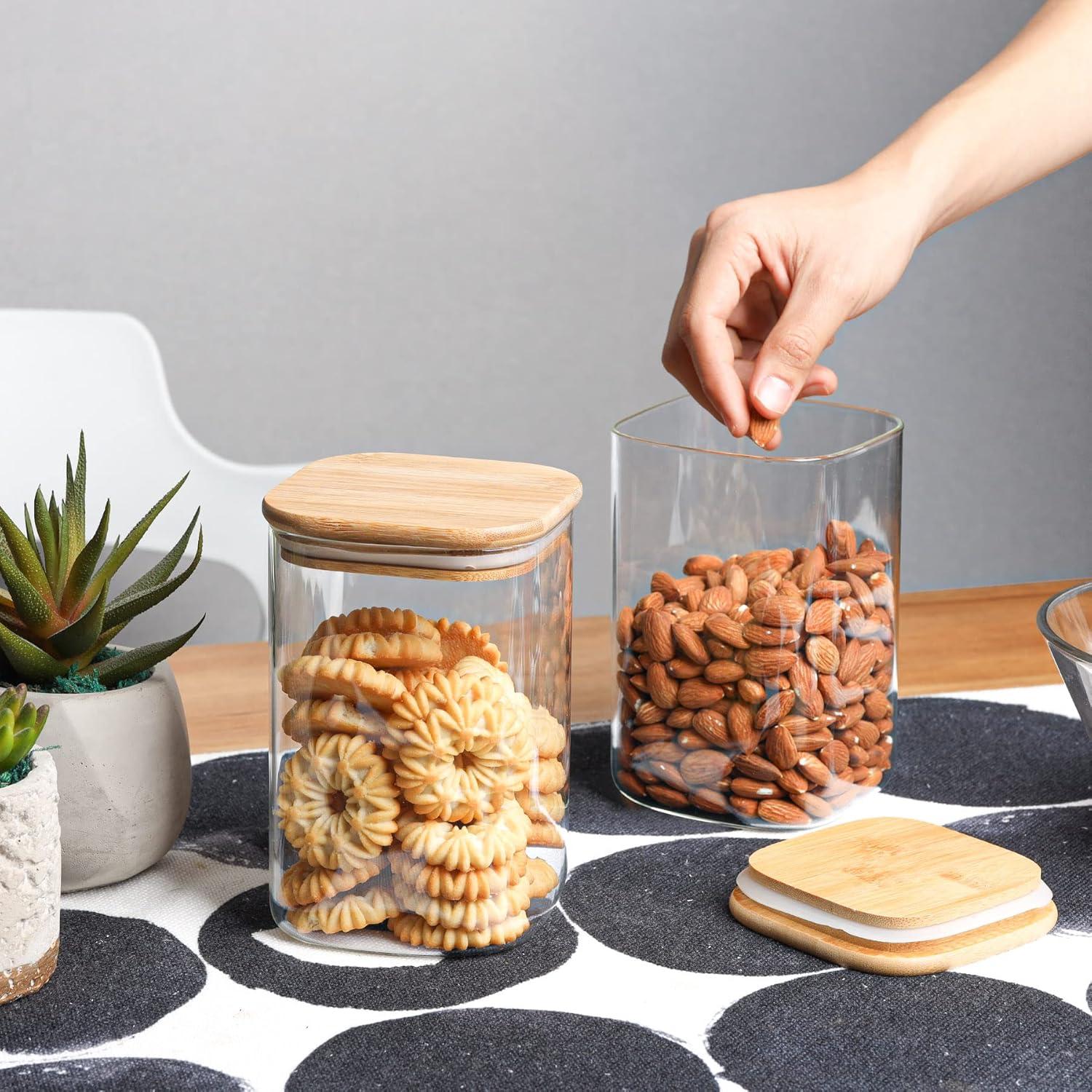 Clear Glass Airtight Storage Jars with Bamboo Lids, Set of 4