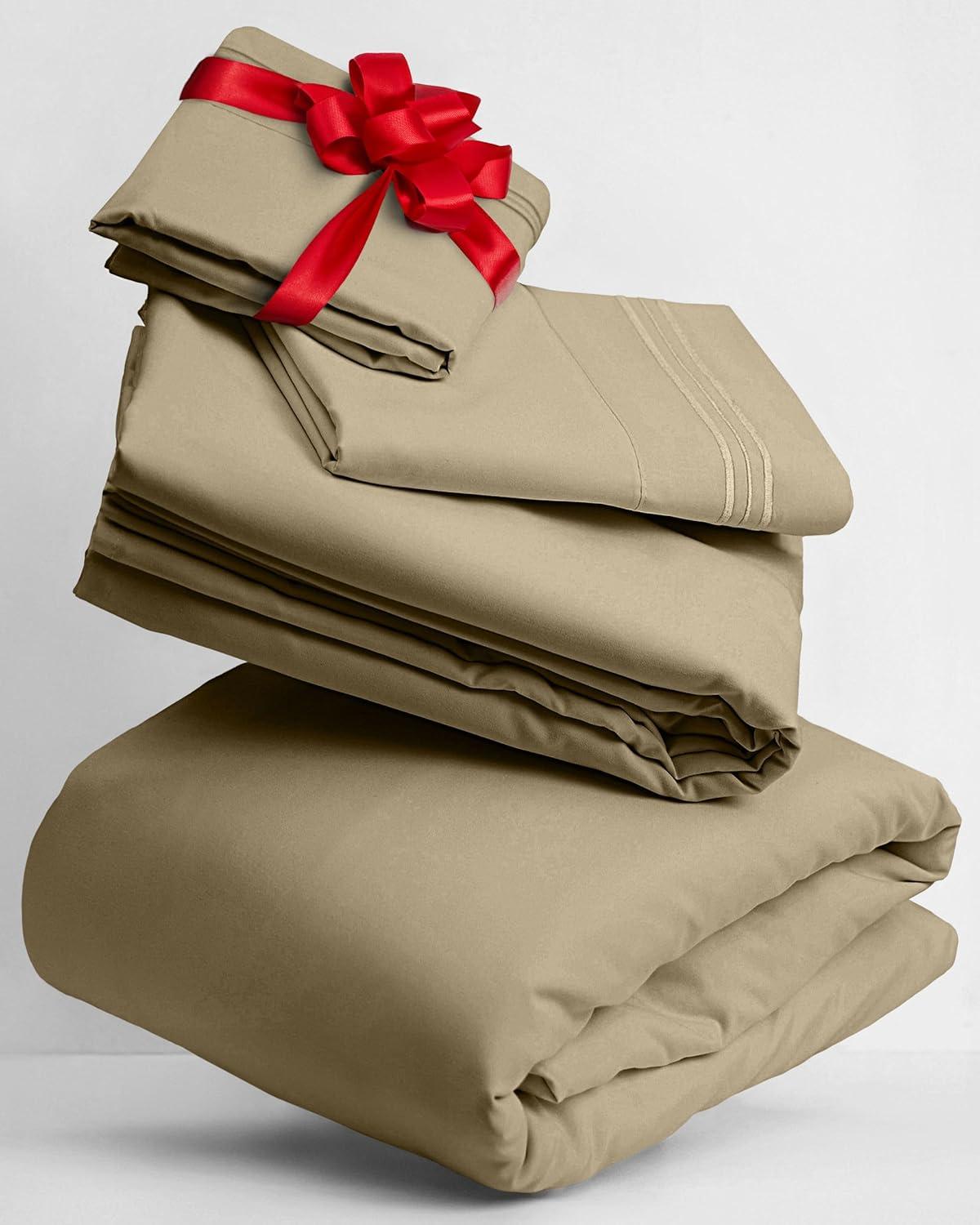 Beige Full Size Brushed Microfiber 4-Piece Sheet Set