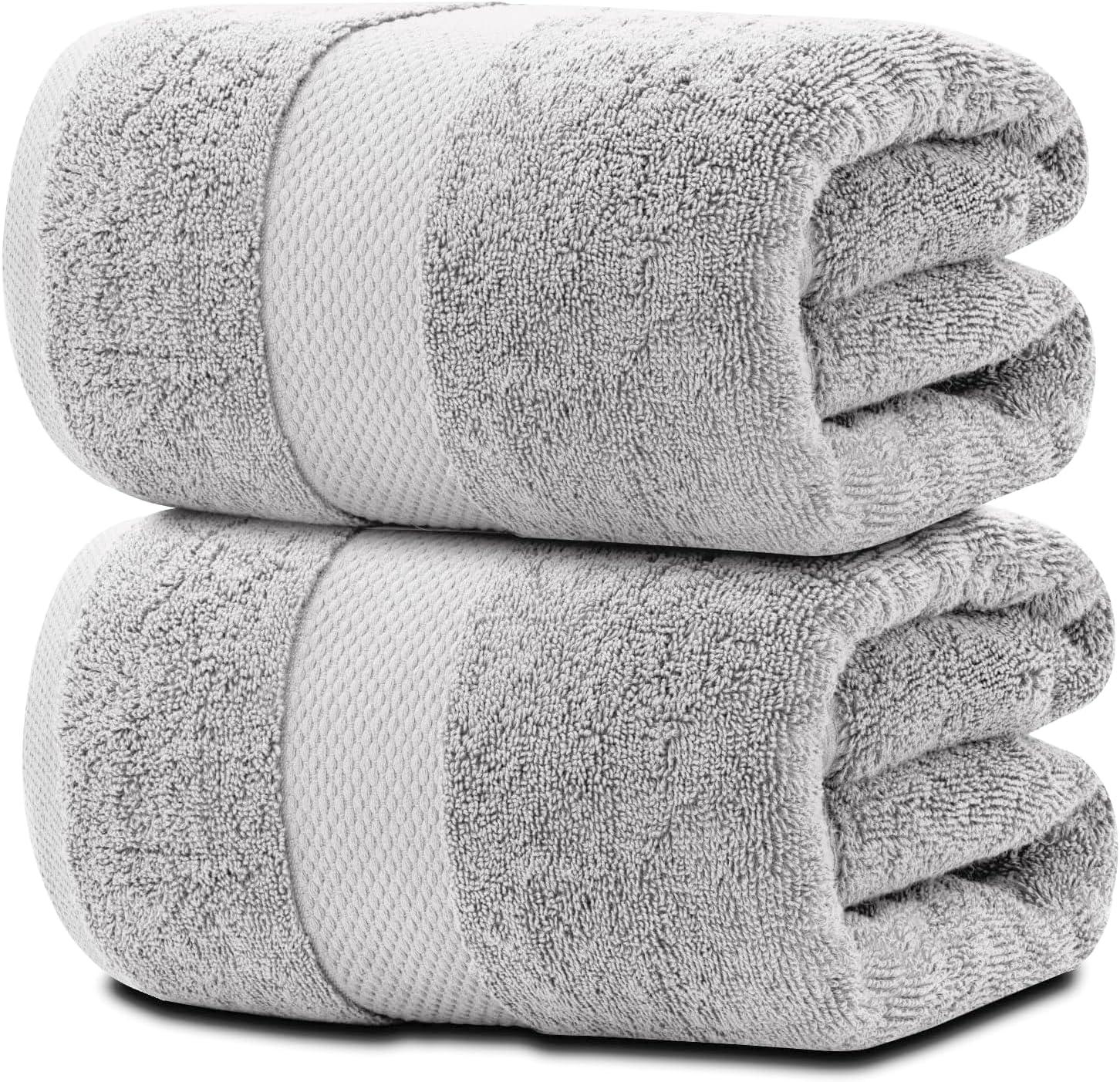 White Classic Luxury 100% Huge Cotton Bath Sheets Set of 2 - 35x70" Light-Grey