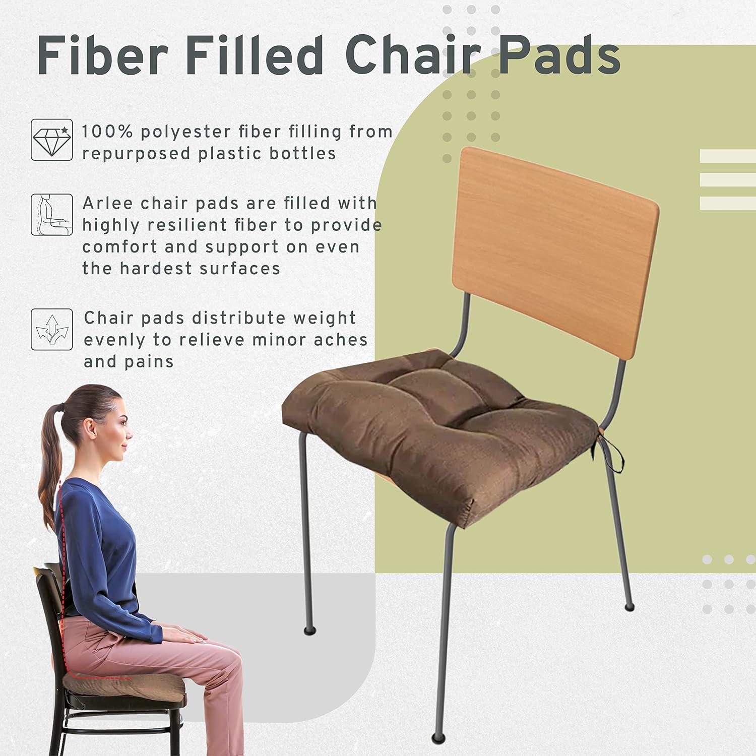 Essentials Chocolate Micro Fiber Chair Pads with Tie Backs (Set Of 4): Square Polyester Chenille Cushions, Indoor Use