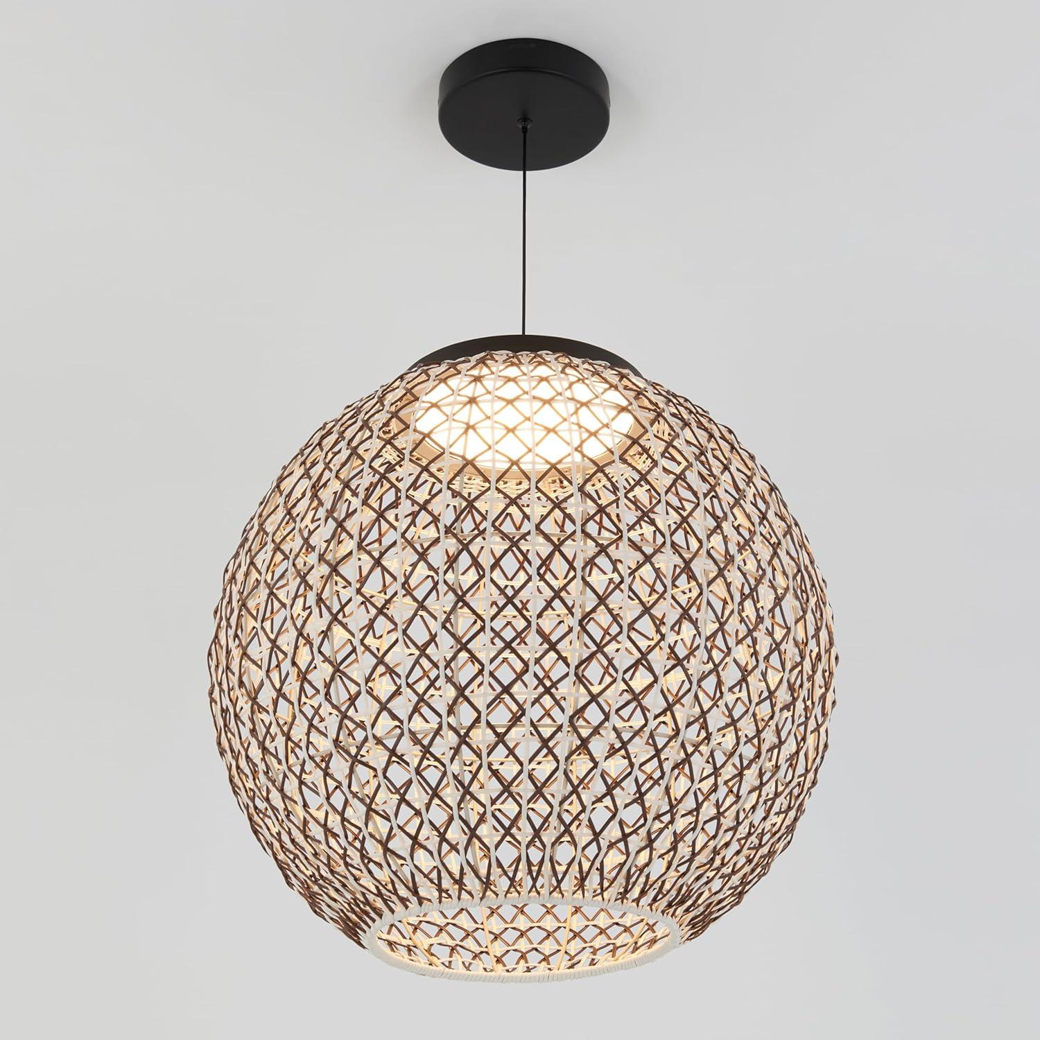 Artika Benson LED Integrated Exotic Pendant Light, Black and Rattan