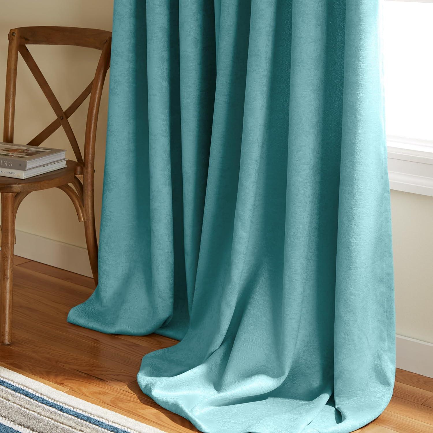 Set of 2 63"x52" Oxford Textured Sateen Thermal Room Darkening Grommet Top Window Curtain Panel Teal - Exclusive Home