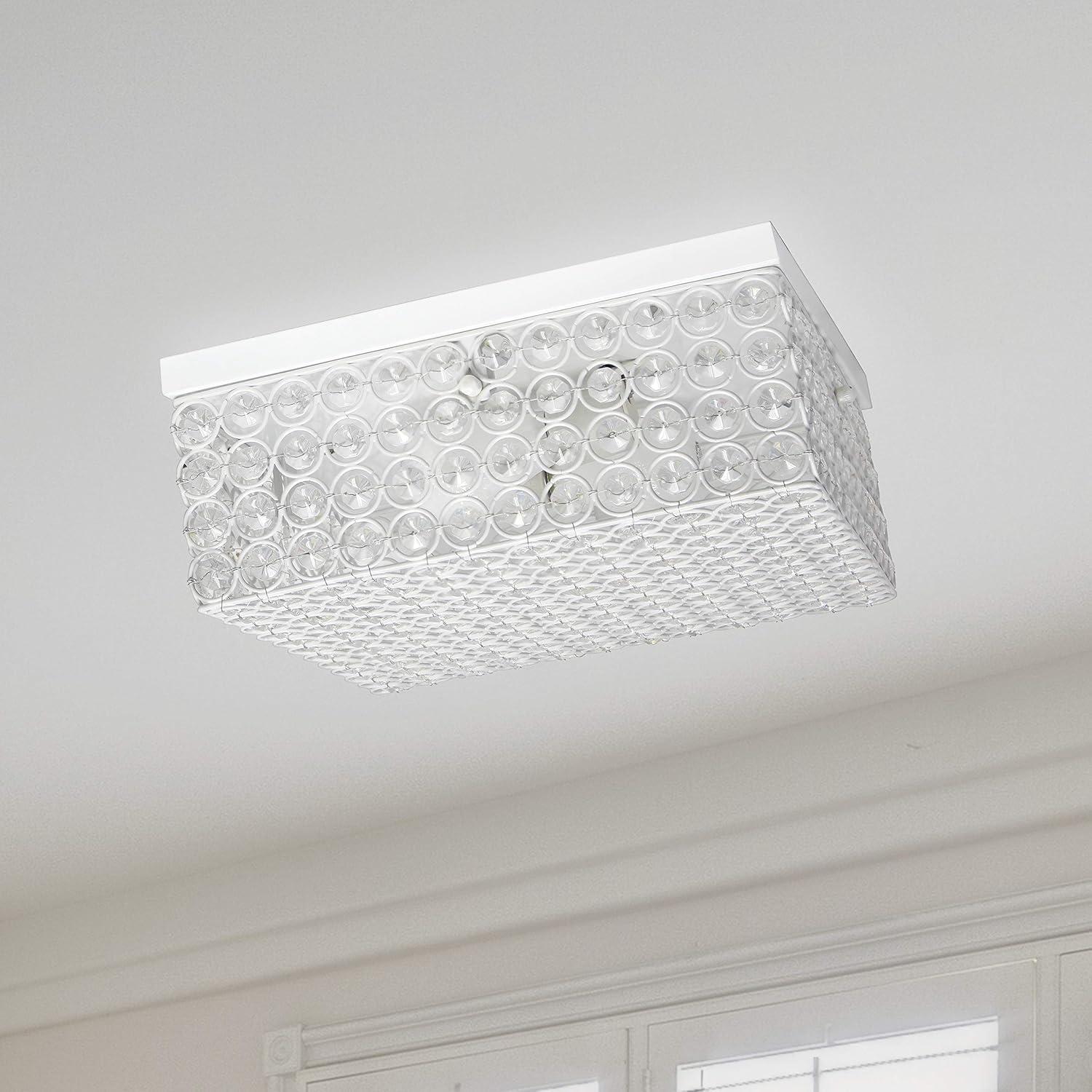 White Crystal Rectangle Close-To-Ceiling Light Fixture