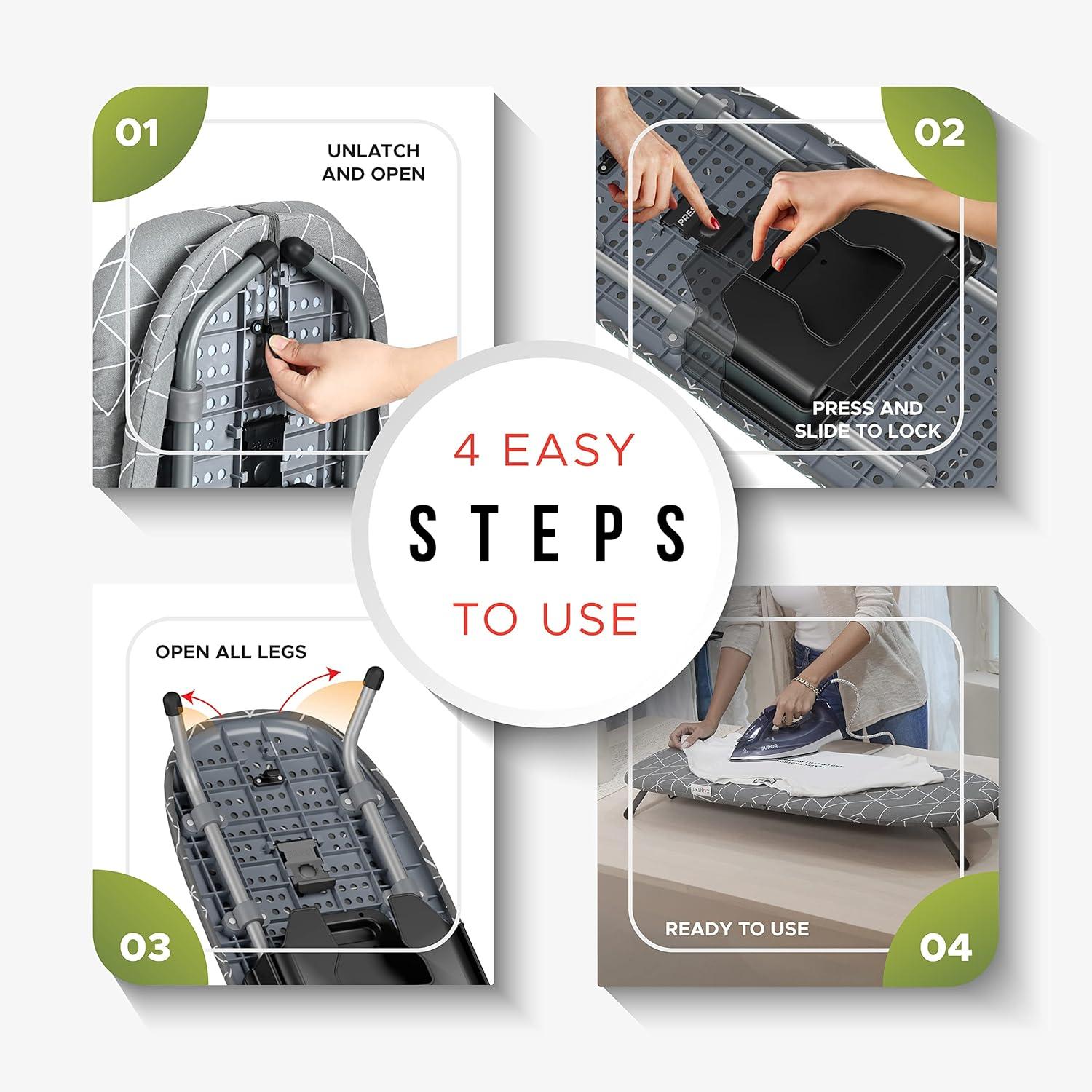 XABITAT Table Top Ironing Board with Wall Mount, D-Crease, Portable Space Saving Mini Laundry Room Iron Board, Foldable Small Ironing Board with Iron Holder, Green