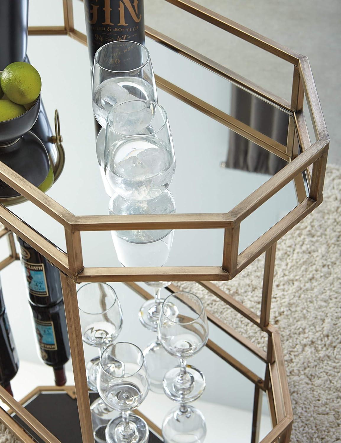 Daymont Gold Metal Bar Cart with Mirrored Shelves