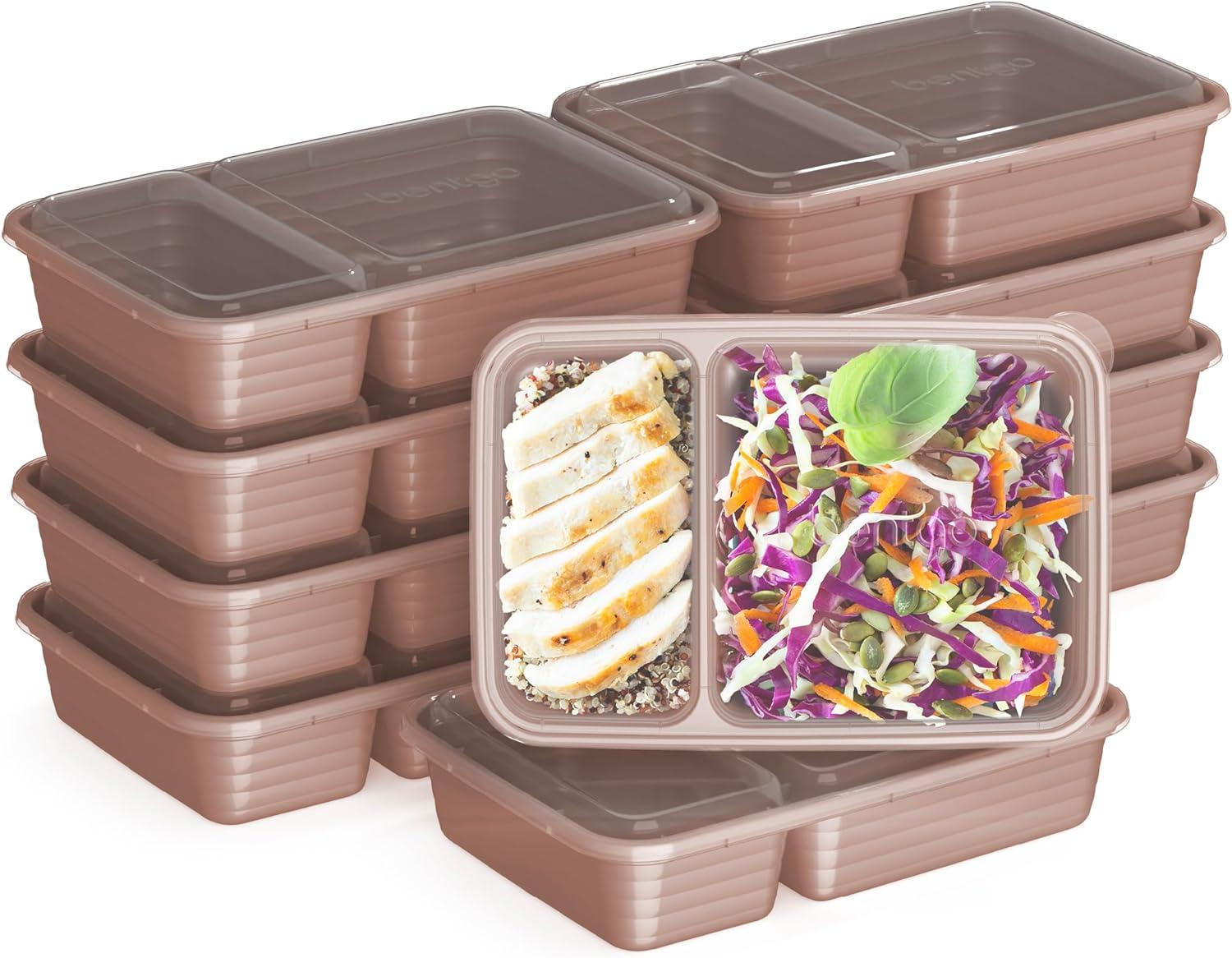 Bentgo Meal Prep 2-Compartment Container, Reusable, Durable, Microwavable - 3 Cup/10pk