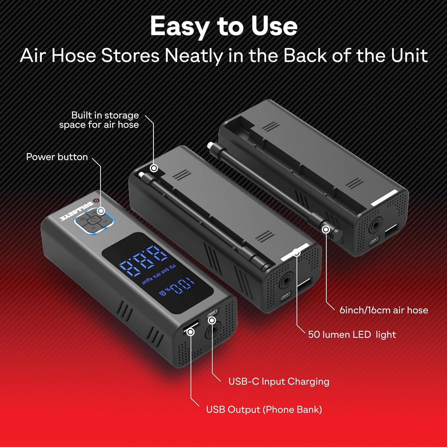 Bullseye Pocket Air Tire Inflator 4000mAH Rechargeable Electric Air Compressor Portable Pump