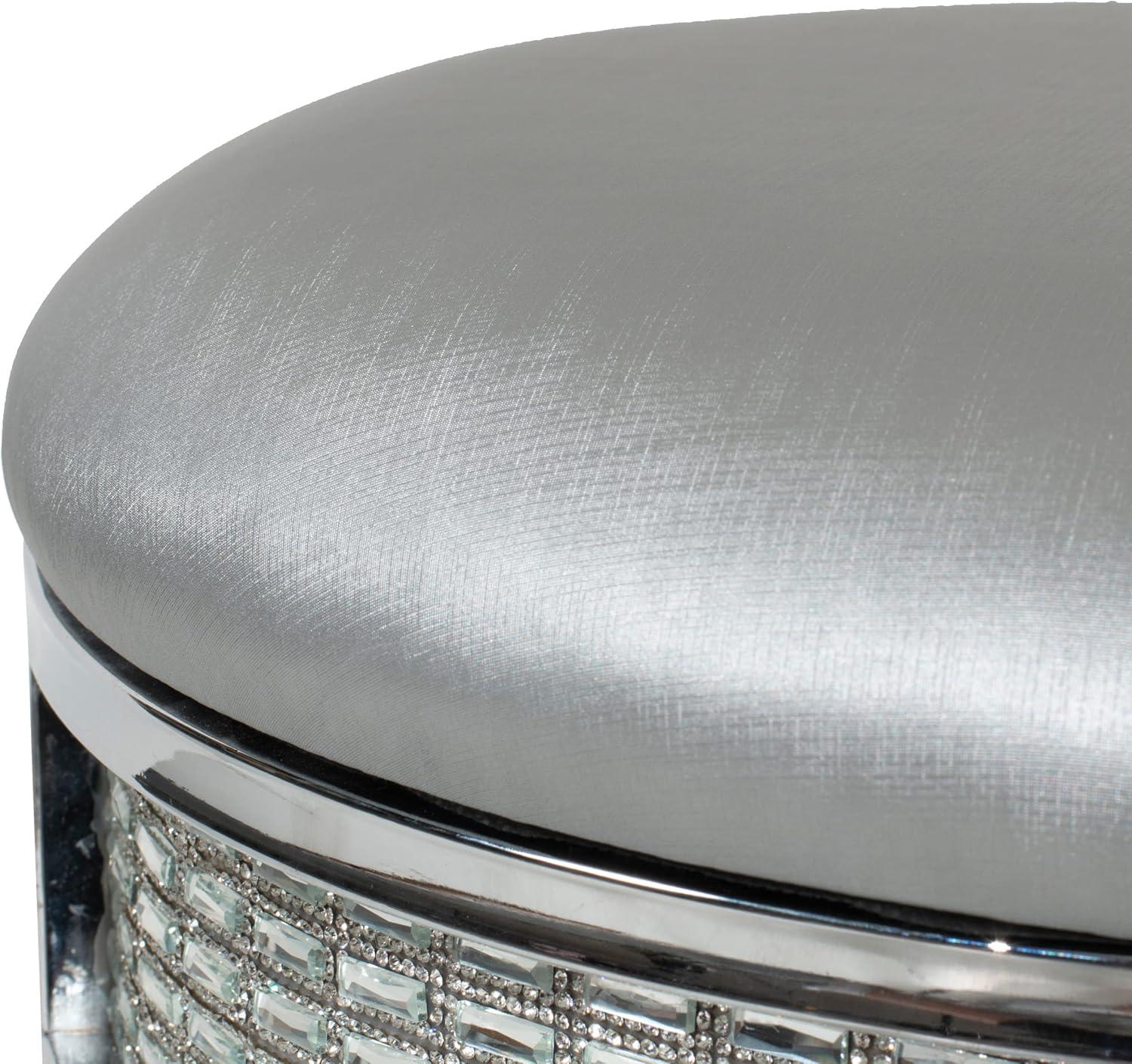 18" Venice Metal Backless Vanity Stool with Faux Diamond Band Silver - Hillsdale Furniture: Chrome Bun Feet, Polyester Upholstery