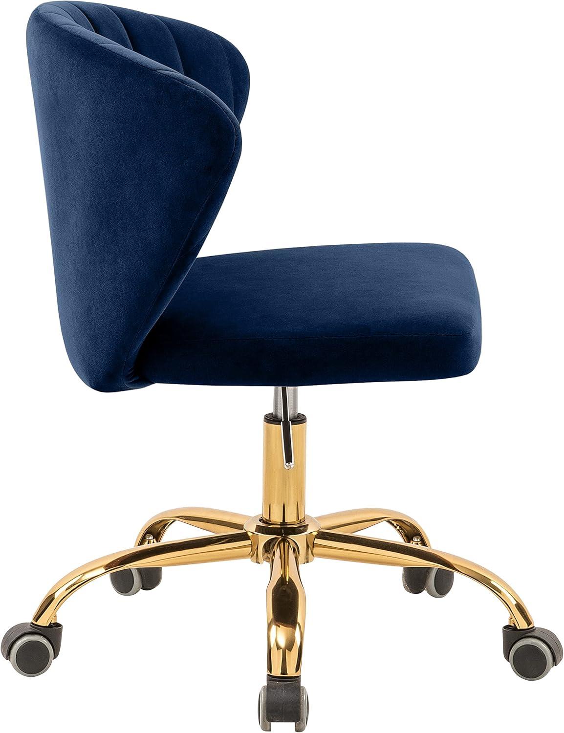 Meridian Furniture Finley Swivel Adjustable Navy Velvet and Gold Office Chair