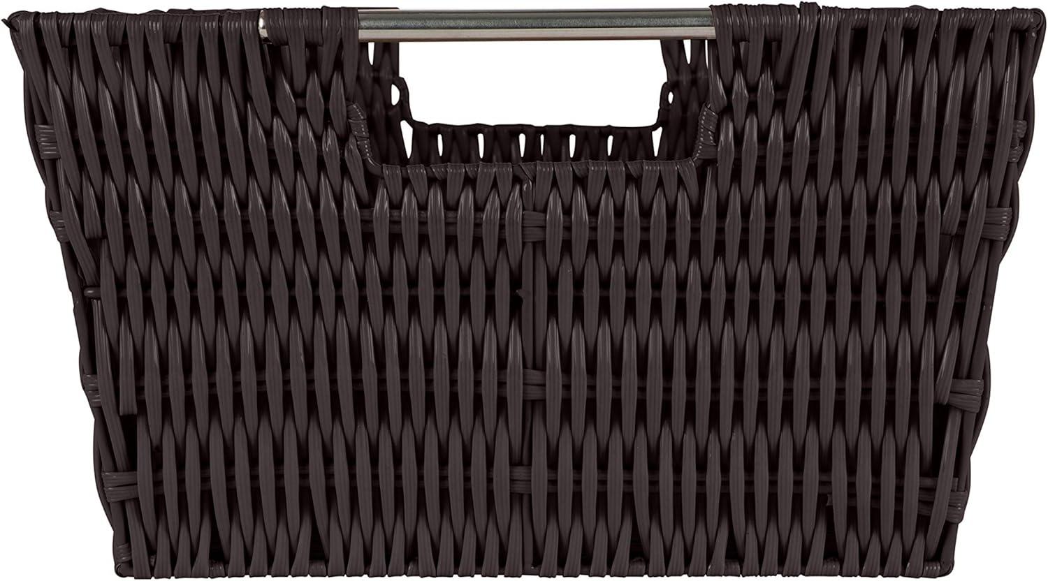 Simplify 3pc Rattan Tote Set with Sterling Silver Handles Chocolate: Decorative Storage Bins, 1456 Volume, No Assembly