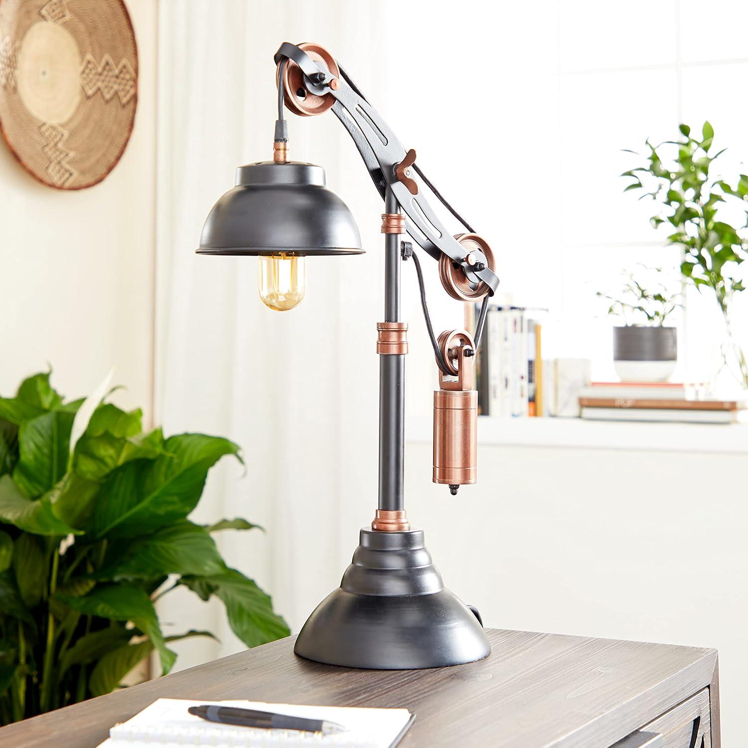 Adjustable Black Metal Pulley Task Light with Dome Shade