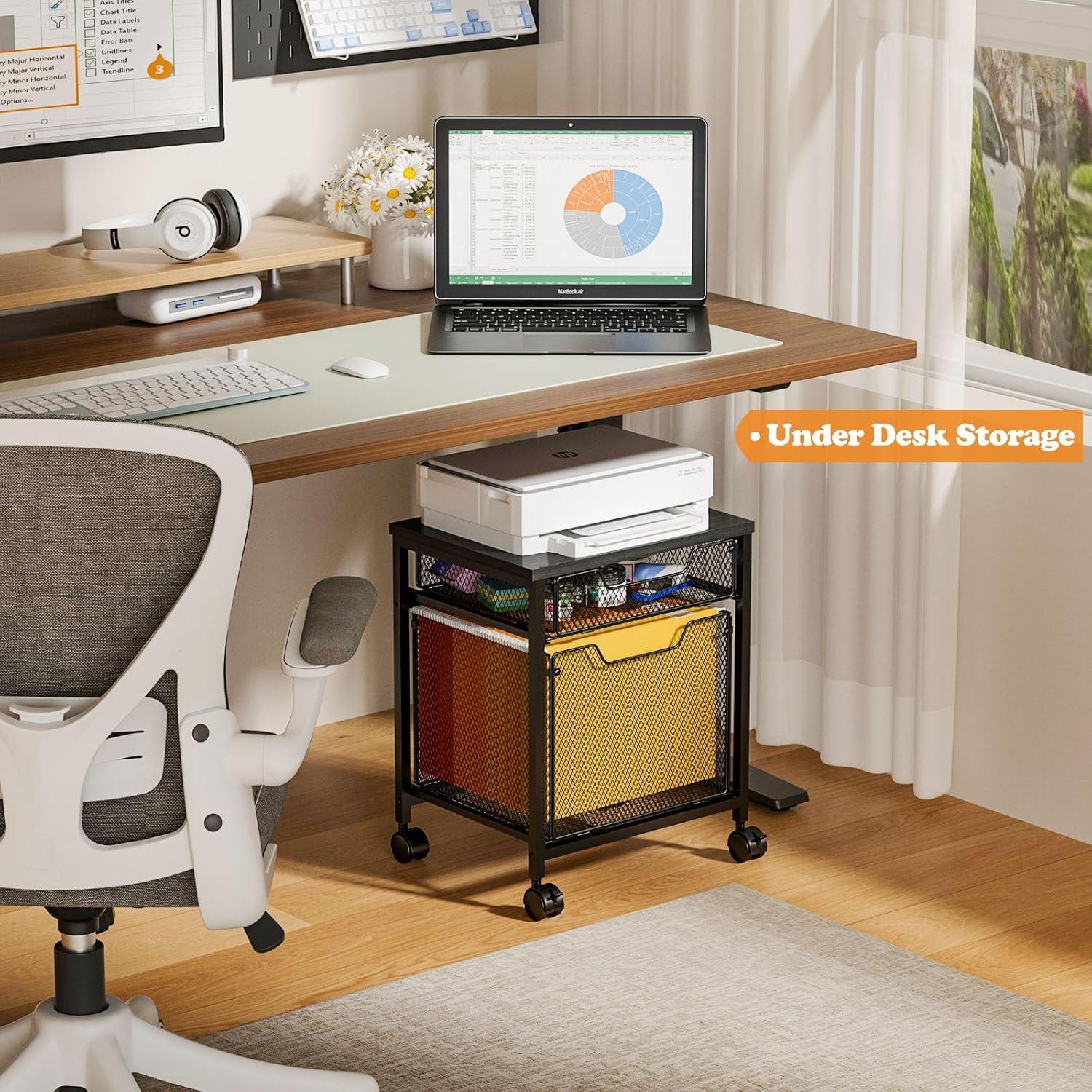 Rolling File Cabinet Cart,Printer Stand with 2 Drawers,Mobile Filing Cabinet on Lockable Wheels