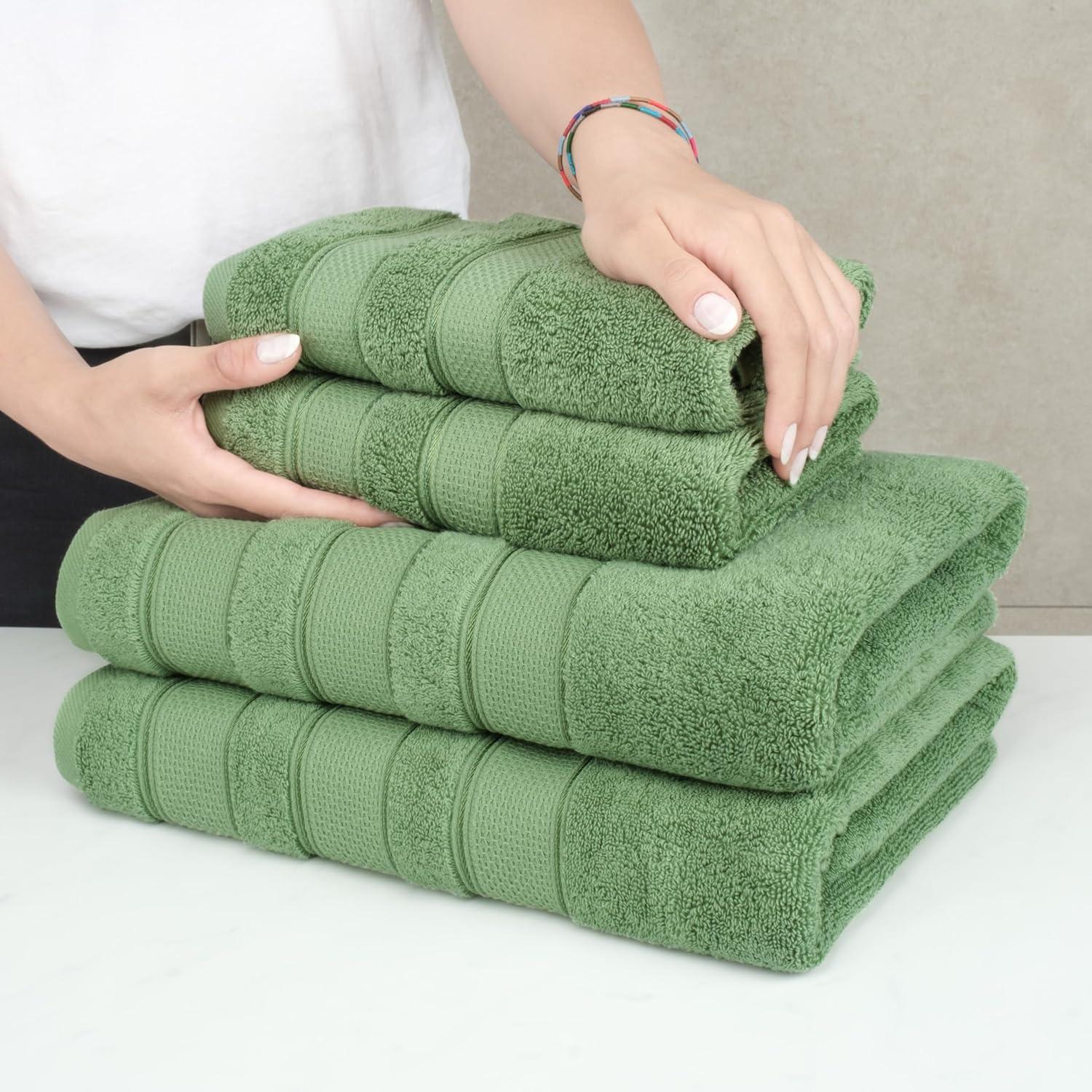 American Soft Linen Salem 6 Piece Bath Towel Set, 100% Combed Cotton,Sage Green