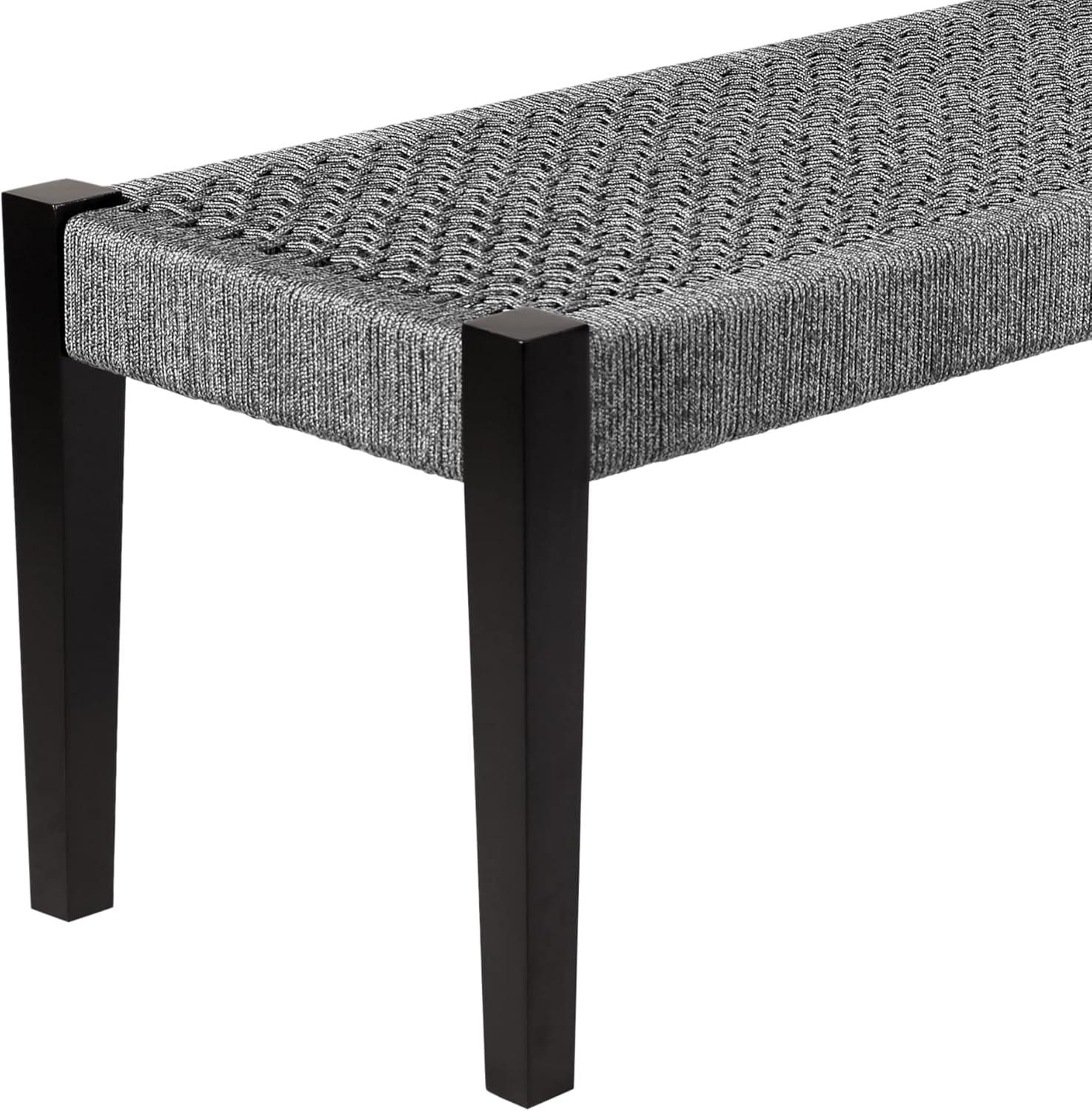 Camino Indoor Outdoor Dining Bench in Eucalyptus Wood and Gray Rope