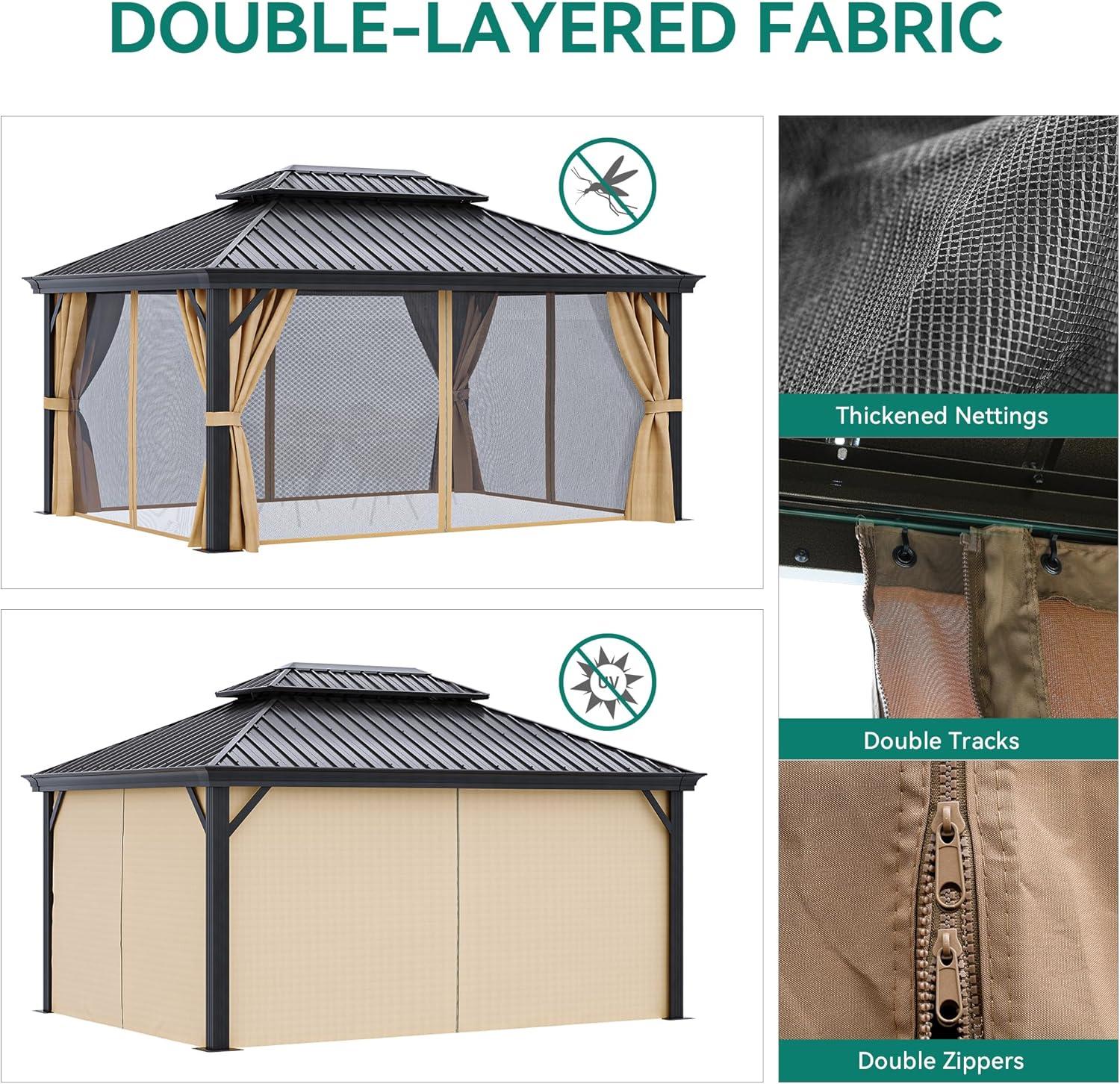 Kozyard Kozyard Alexander Gray Double Roof Hardtop Gazebo with Privacy Curtain Mosquito Netting