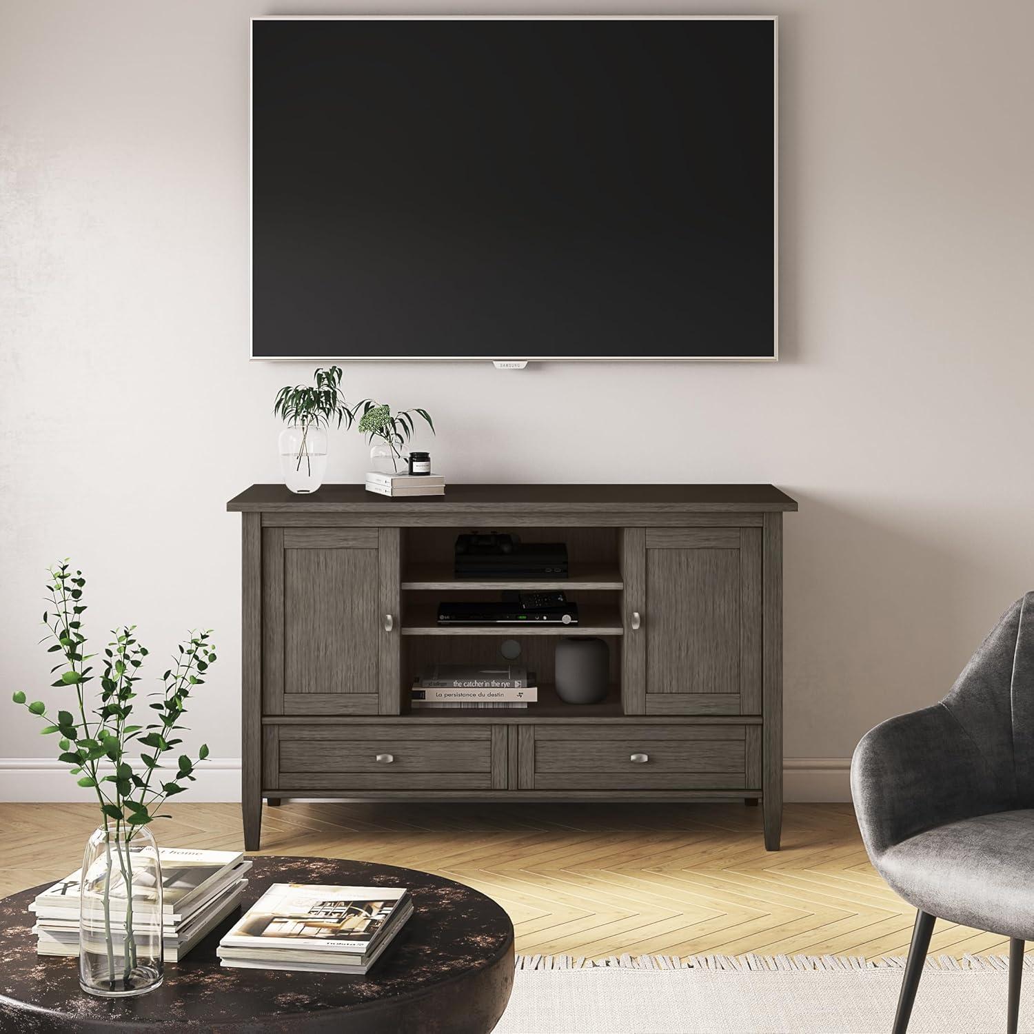 Simpli Home Warm Shaker 47"W Solid Wood TV Stand for TVs up to 55" with 2 Storage Cabinets and 2 Drawers