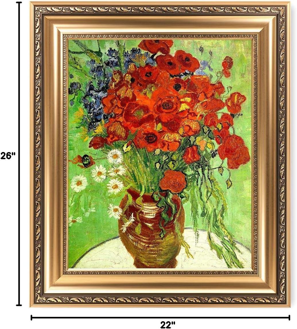 DECORARTS - Red Poppies and Daisies, Vincent Van Gogh Art Reproduction. Giclee Prints Match with Golden Framed for Wall Decor. Picture Size: 20x16 in, Framed Size: 26x22 in