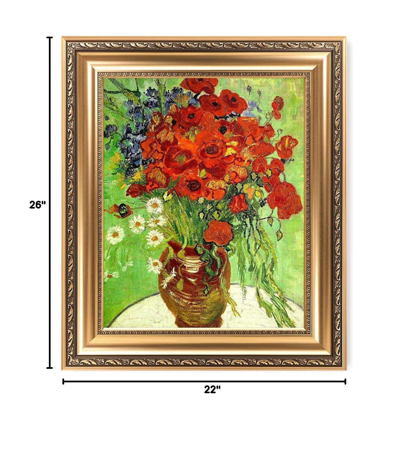 DECORARTS - Red Poppies and Daisies, Vincent Van Gogh Art Reproduction. Giclee Prints Match with Golden Framed for Wall Decor. Picture Size: 20x16 in, Framed Size: 26x22 in