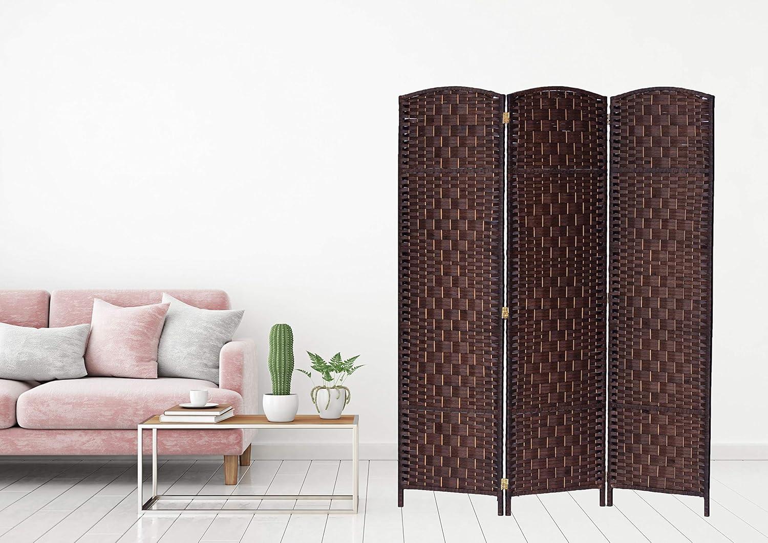 Room Divider Diamond Weave Bamboo Fiber Privacy Partition Screen