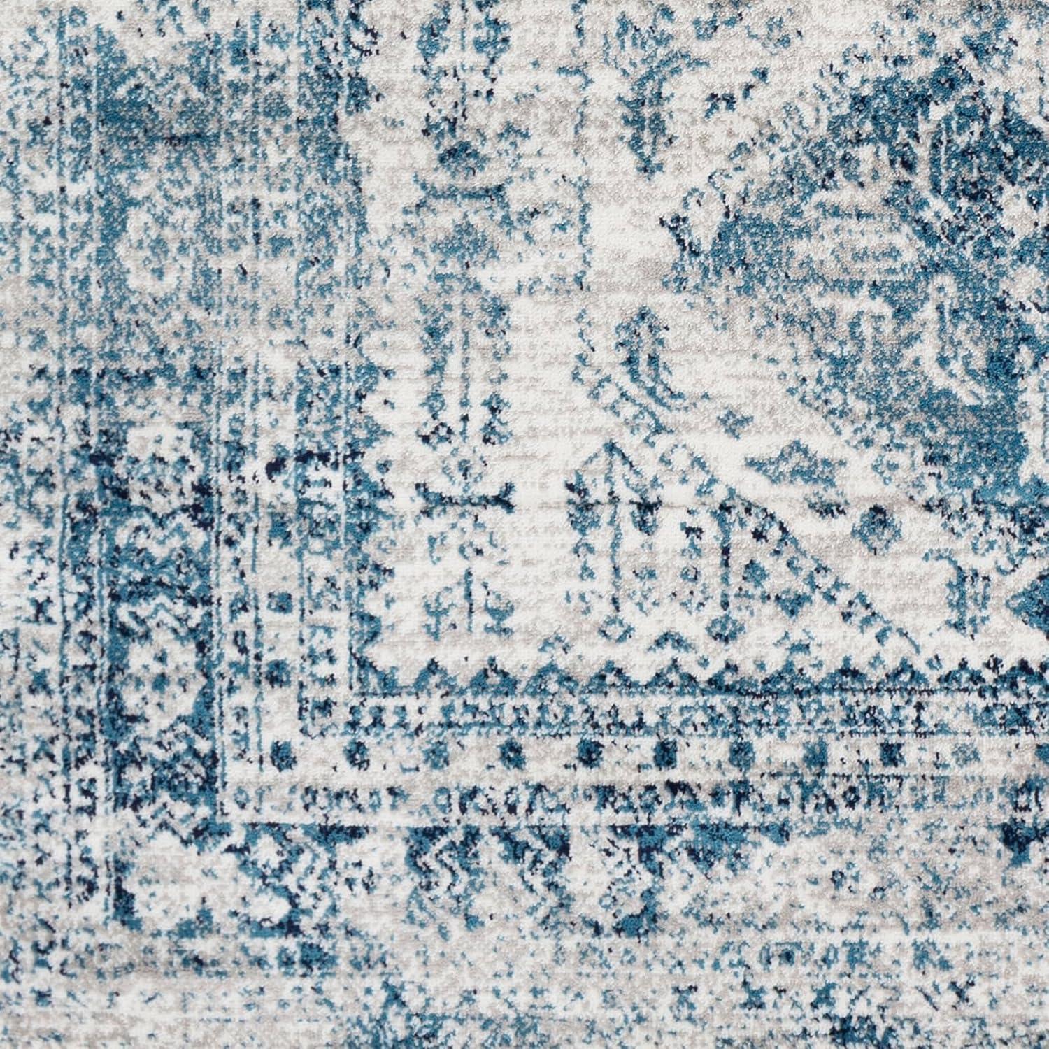 Blue and White Rectangular Synthetic 8' x 10' Area Rug