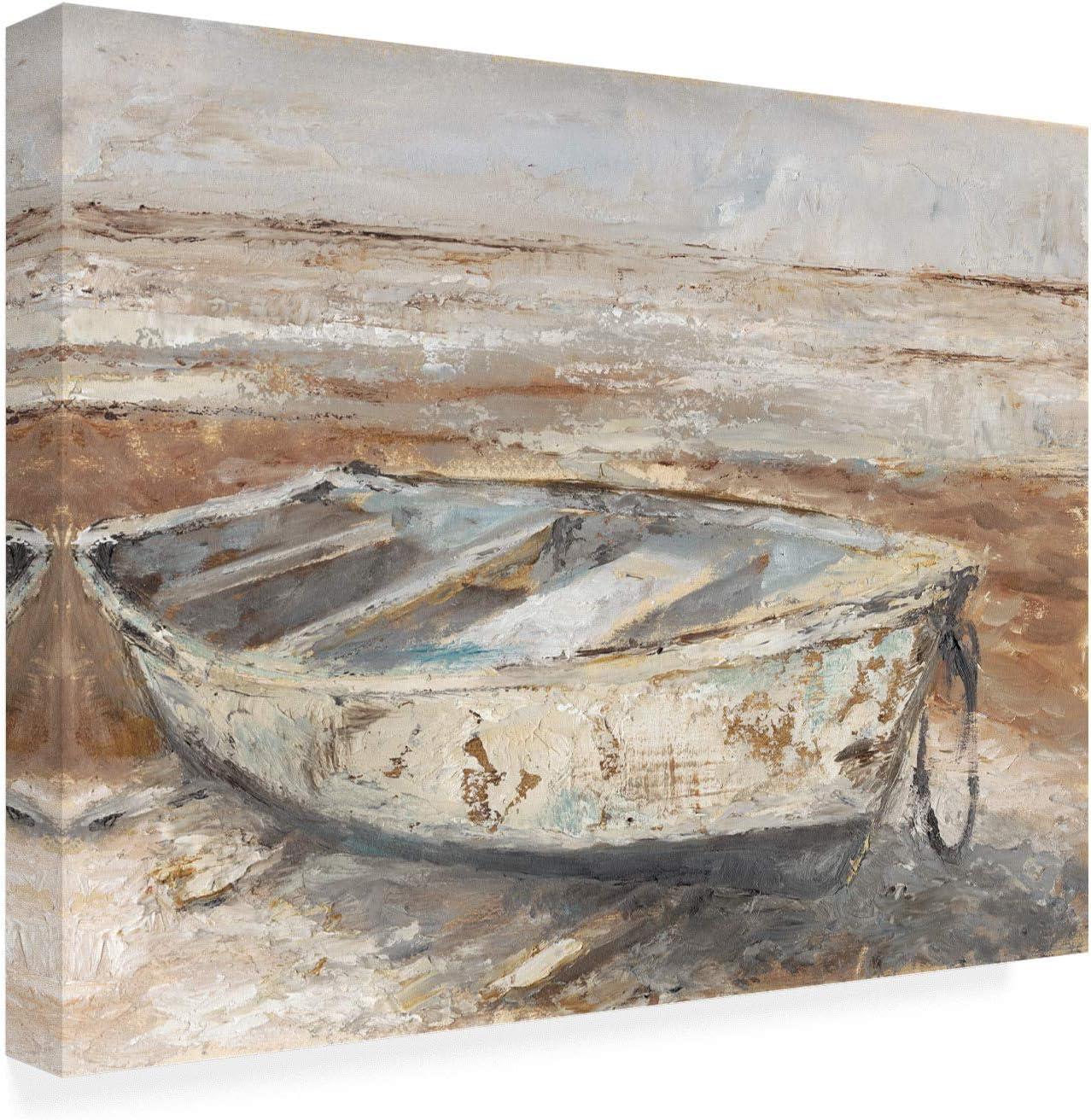 Weathered Rowboat Coastal Canvas Art in White and Tan