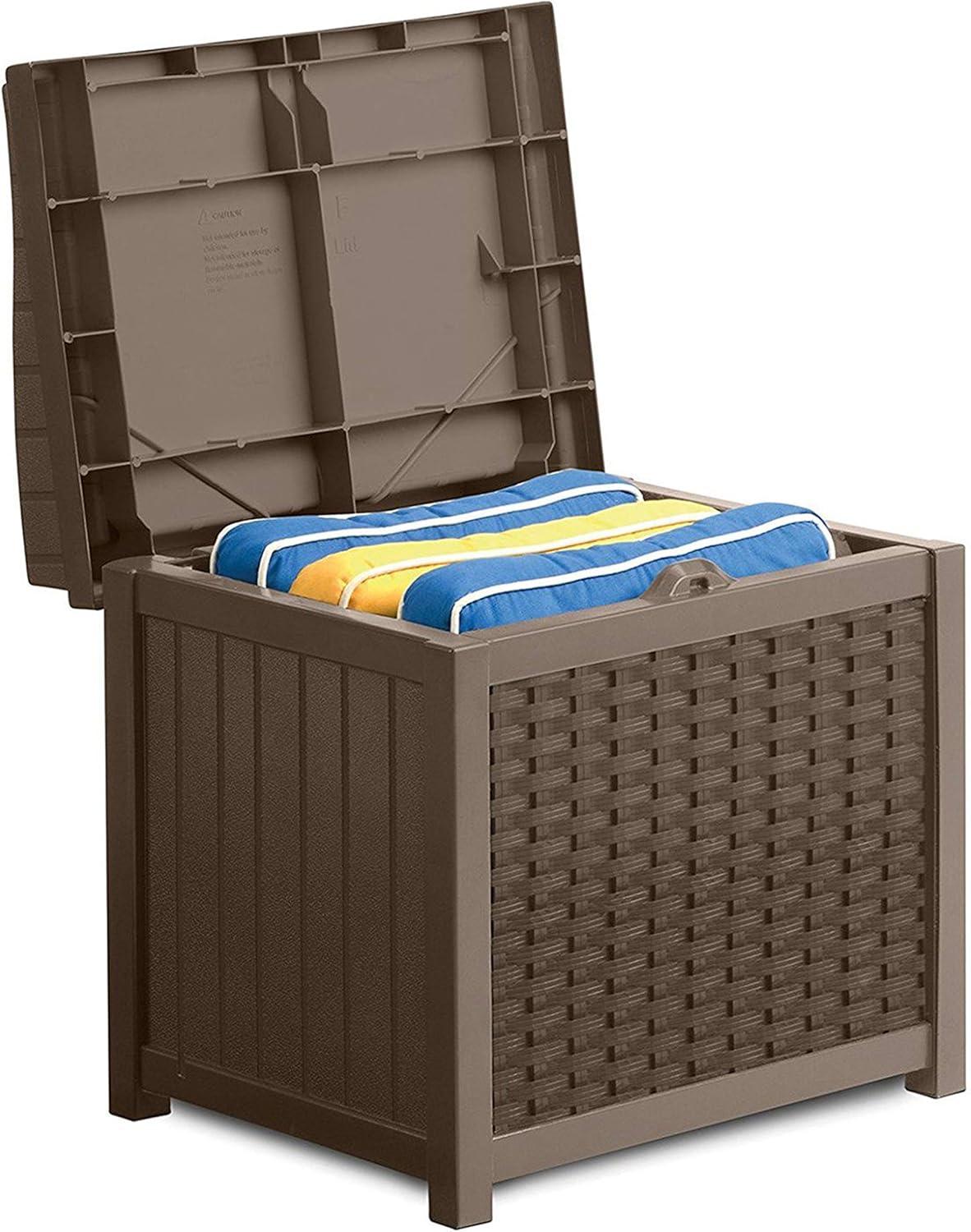 Small Brown Resin Wicker Deck Box with Seat