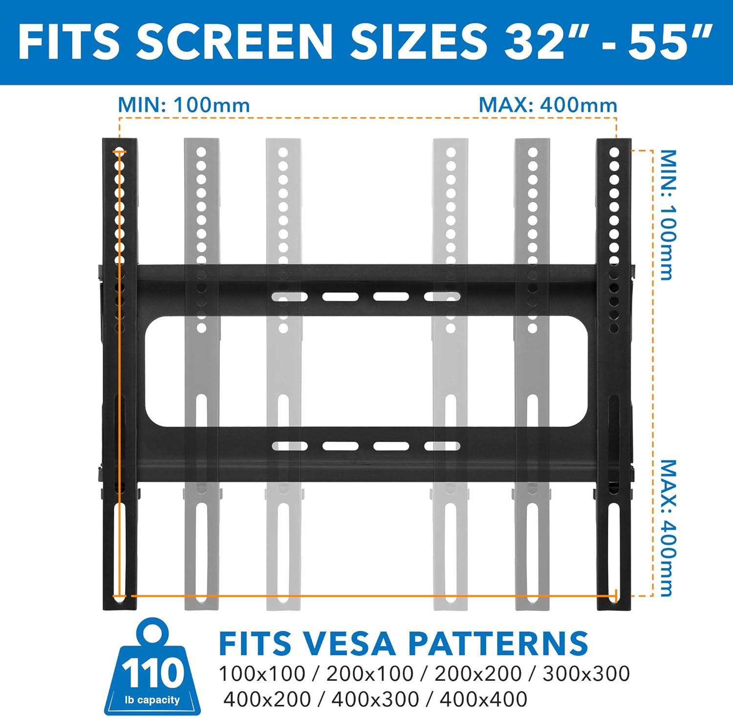 Mount-it Mount-It! Height Adjustable Floor TV Stand with Mount and Tempered Glass Shelves | Fits 32 - 55 in.