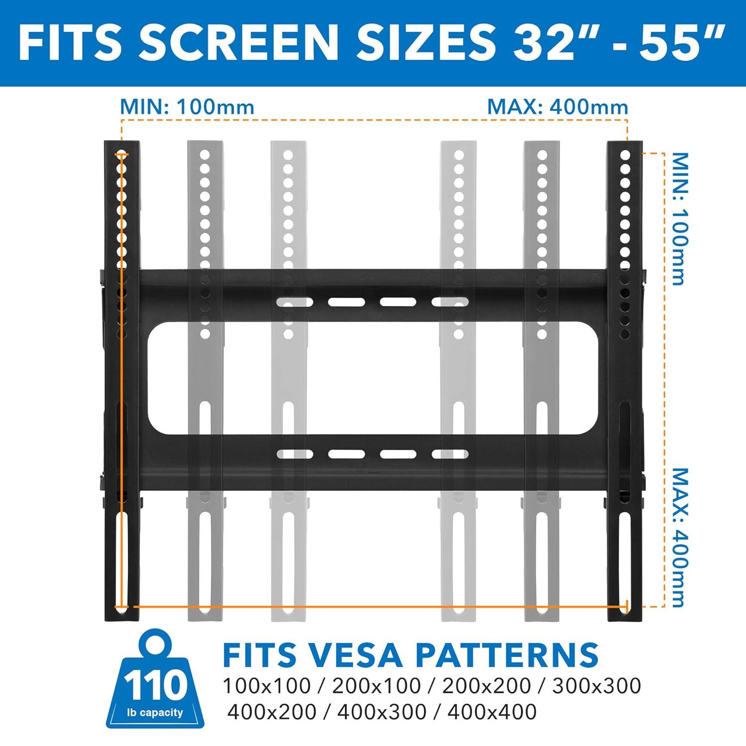 Mount-it Mount-It! Height Adjustable Floor TV Stand with Mount and Tempered Glass Shelves | Fits 32 - 55 in.