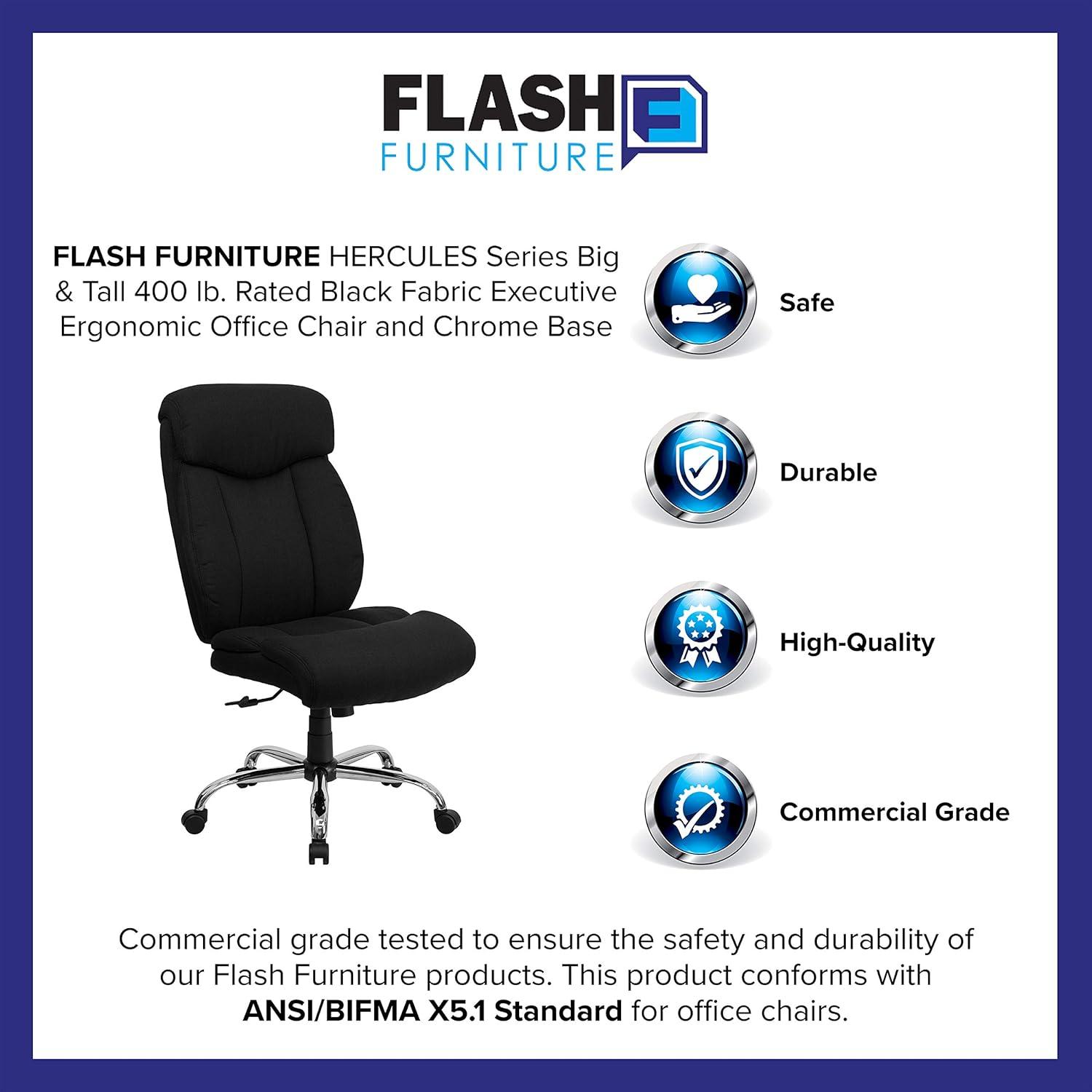 Flash Furniture HERCULES Series Big & Tall 400 lb. Rated Black Fabric Executive Ergonomic Office Chair and Chrome Base