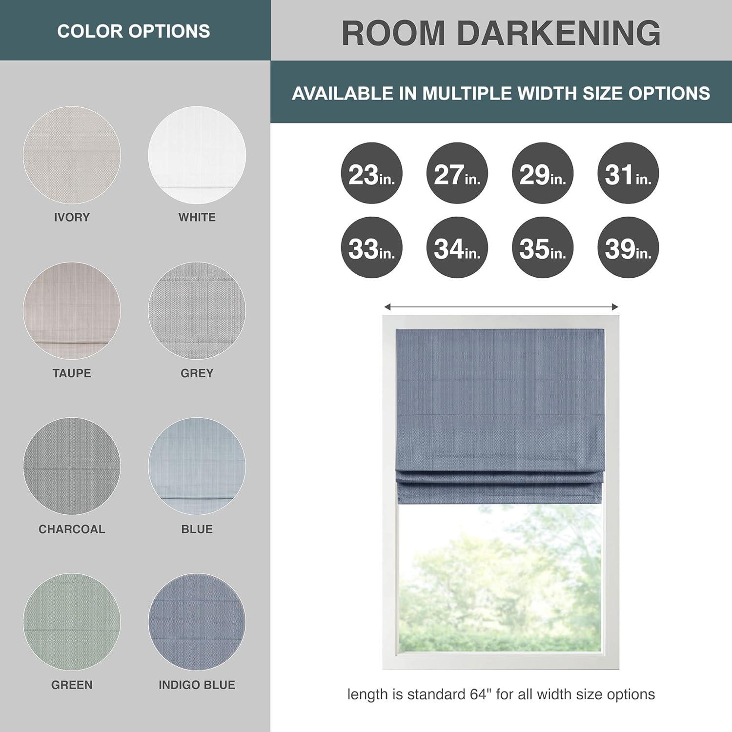 Madison Park Galen Basketweave Room Darkening Cordless Roman Shade Single Window Panel in Indigo Blue, 34"x64"