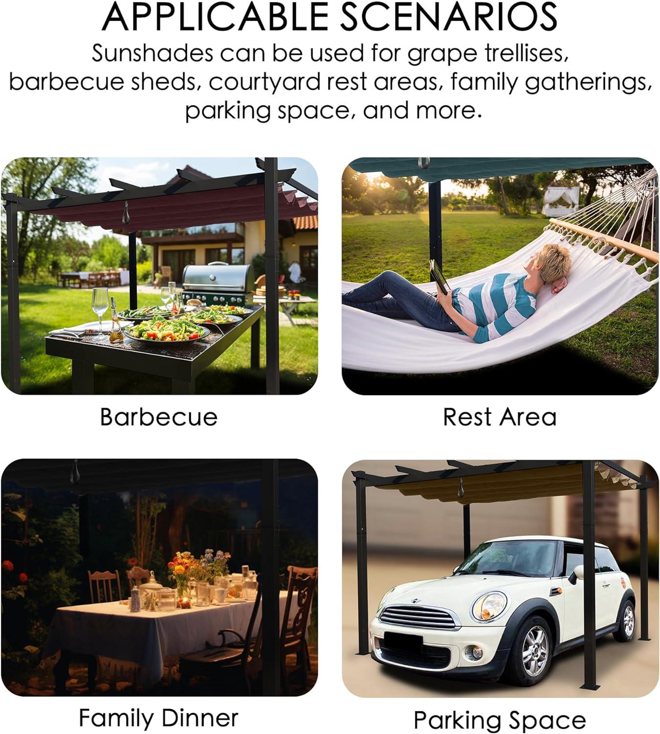 Beige Aluminum Outdoor Pergola with Retractable Canopy