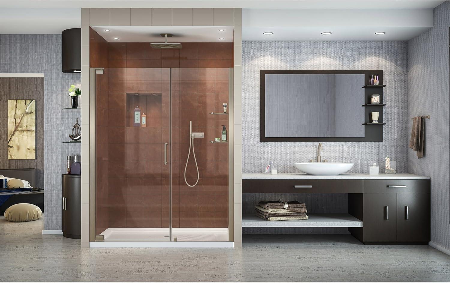 Elegance Frameless Pivot Shower Door with Clear Glass and Bronze Hardware