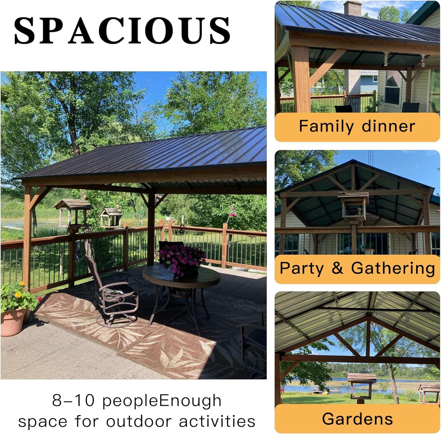 12' x 14' Hardtop Gazebo Outdoor Aluminum Gazebo with Galvanized Steel Gable Canopy for Patio Decks Backyard by domi outdoor living (Wood Looking)…