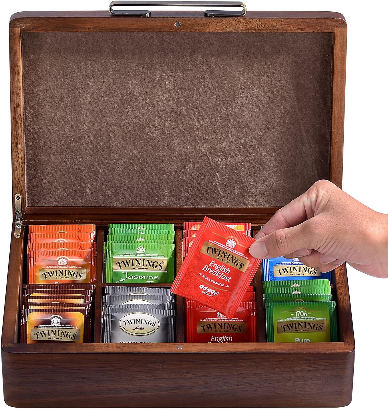 Natural Acacia Wood Tea Storage Box with Velvet Lining