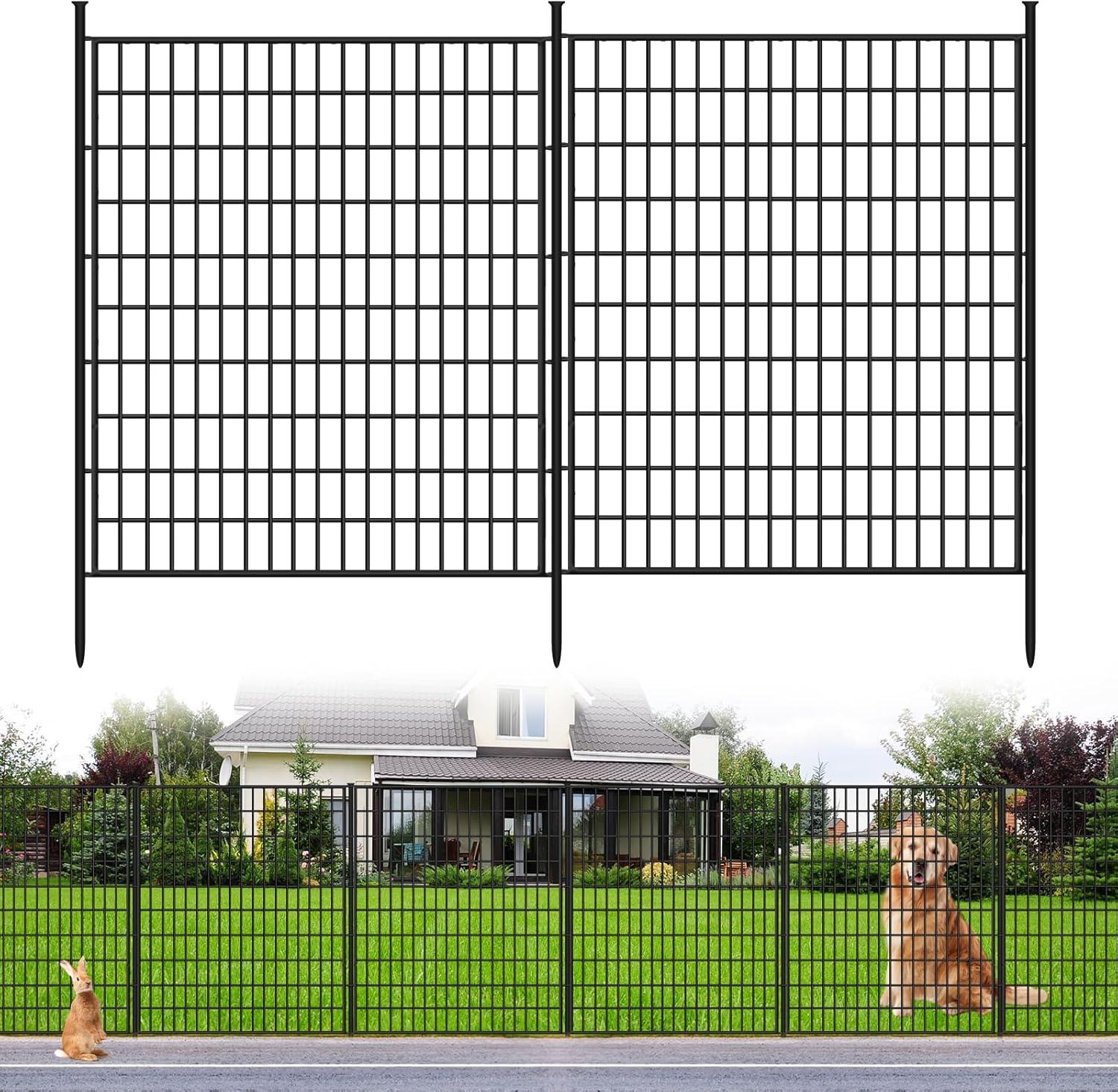 10 Panels Garden Fencing Animal Barrier, 33 in(H) X 24 ft(L) Dog Fence Outdoor for Yard Rustproof No Dig Decorative Tall Garden Fence Metal Wire Panel Border Patio Rabbit Ground Stakes Fencing
