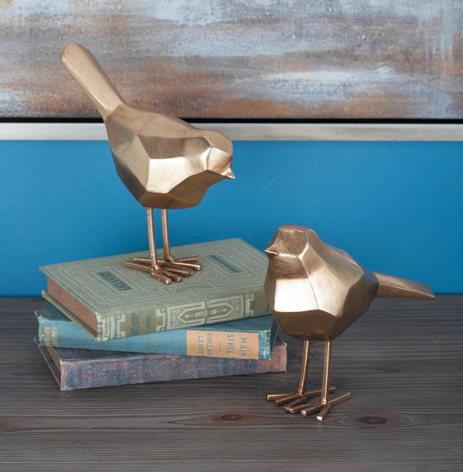 Glam Polystone Faceted Bird 2 Piece Sculpture Set