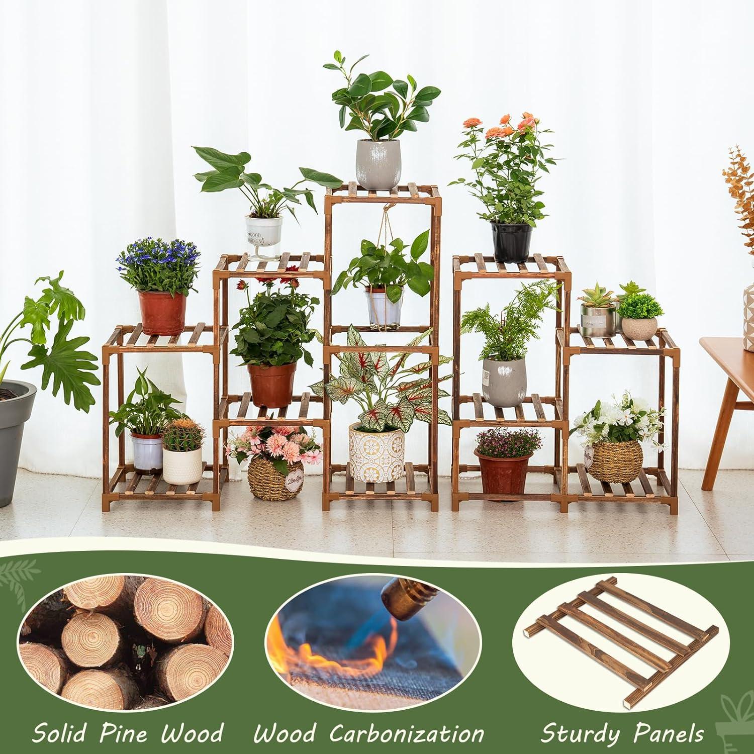 Brown 5-Tier Solid Wood Indoor Outdoor Plant Stand