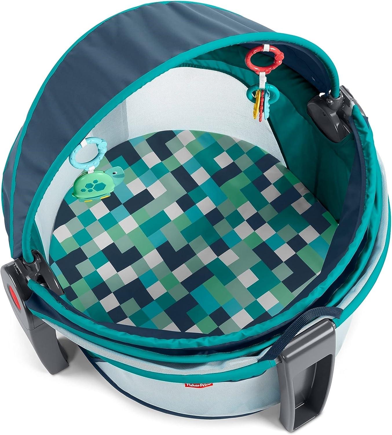 Fisher-Price On-the-Go Infant Dome Portable Bassinet and Play Space with Toys, Pixel Forest, Unisex