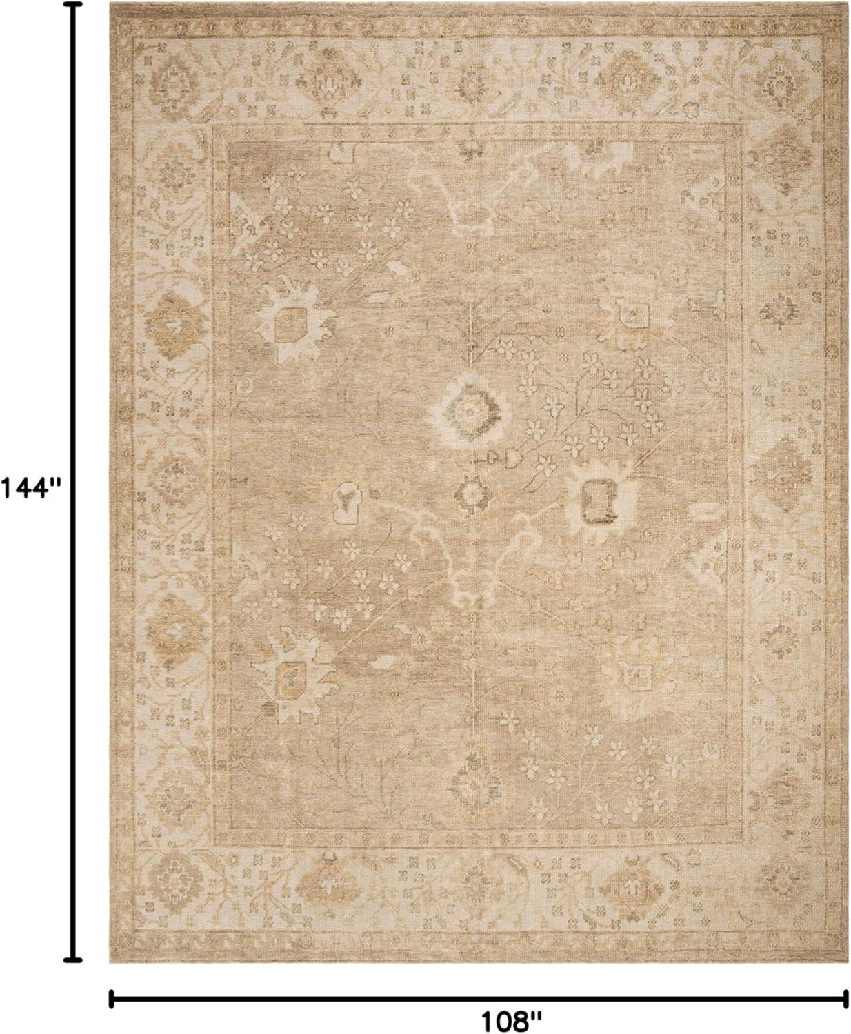 Elegant Ivory Floral Hand-Knotted Wool 9' x 12' Area Rug