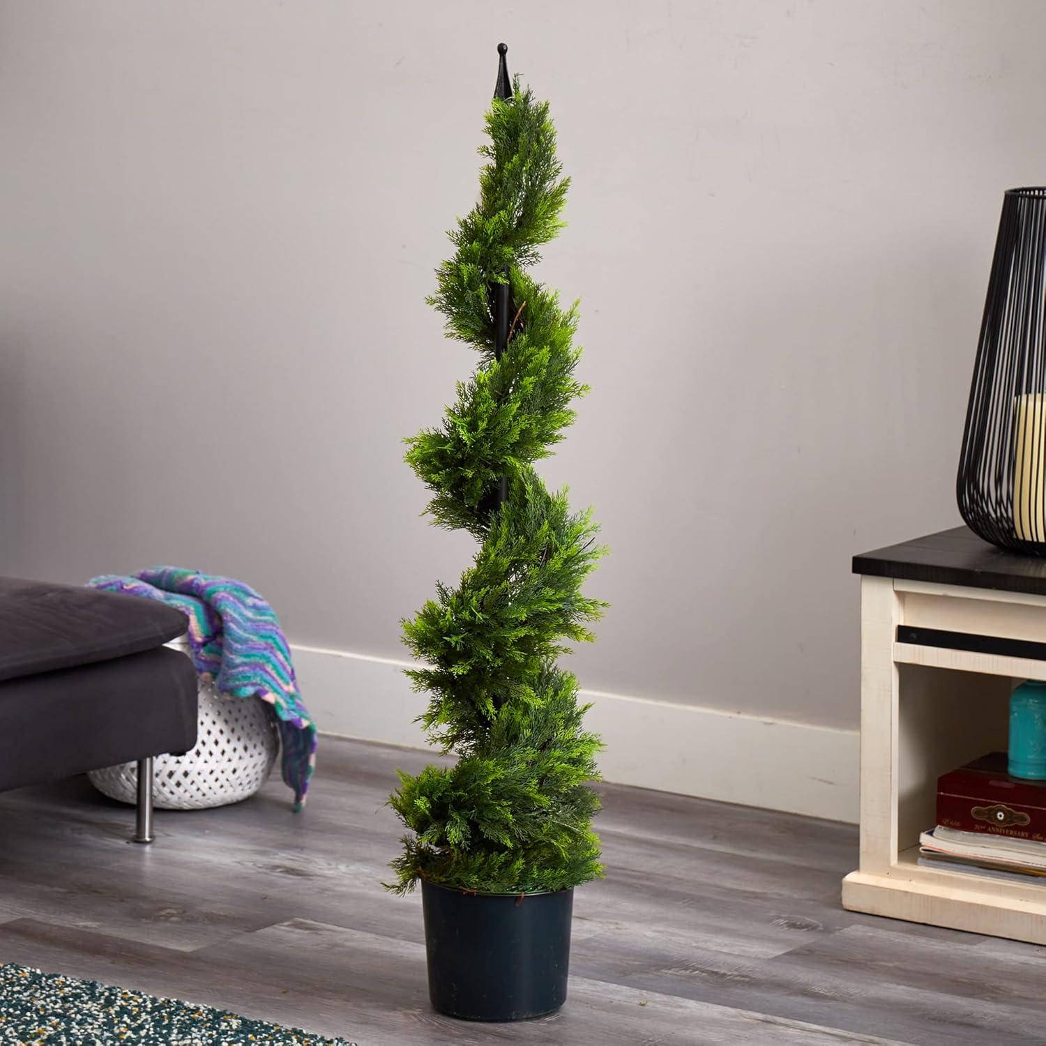 Nearly Natural 4-ft Cypress Spiral Silk Tree