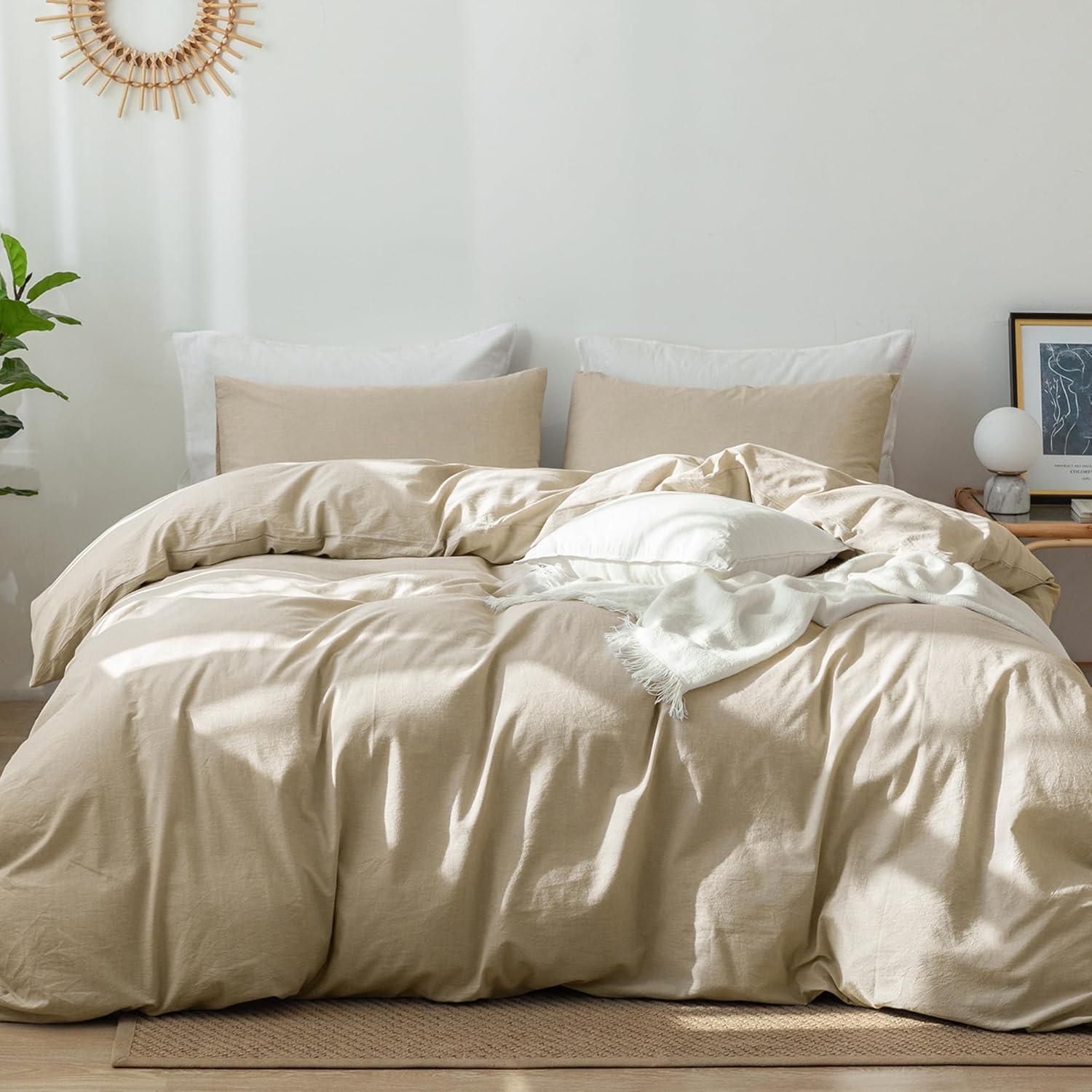 MOOMEE MooMee Duvet Cover Set 100% Washed Cotton Linen Like Textured Lightweight