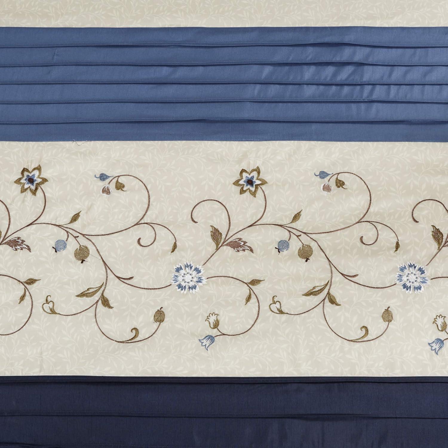 Monroe Embroidered Floral Shower Curtain Navy - Madison Park: 100% Polyester, Faux Silk, Machine Washable
