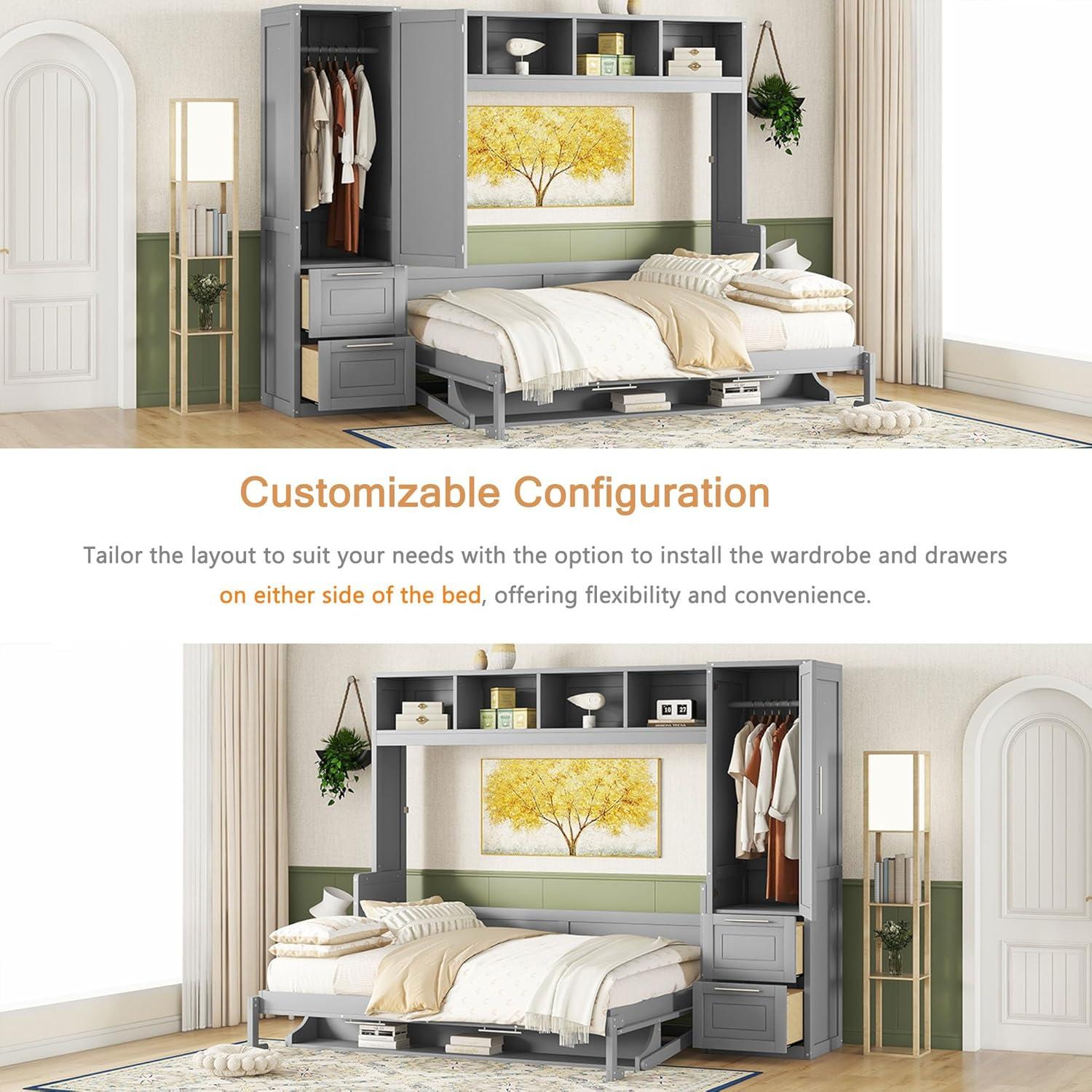 Galibens Murphy Bed Wall Bed With Closet And Drawers