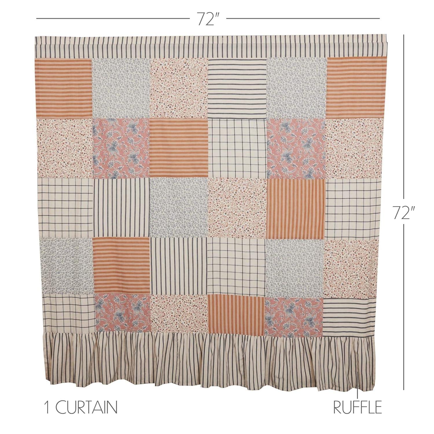 Kaila Patchwork Navy Tan Rose Cotton Shower Curtain 72x72